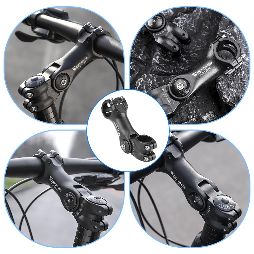 Potence de Vélo Réglable – Potence en Aluminium pour VTT, Vélo de Route & Vélo Électrique, Angle ±60°, Solide & Résistante aux Intempéries, avec Clés Allen