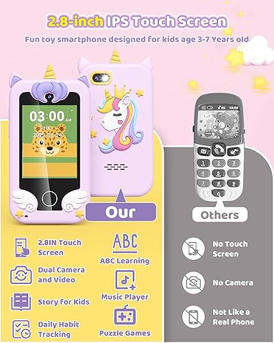 Miniatura 5 de Teléfono inteligente de juguete para niños, regalos y juguetes para niñas y niños de 3 a 8 años, teléfono de juguete de unicornio falso con