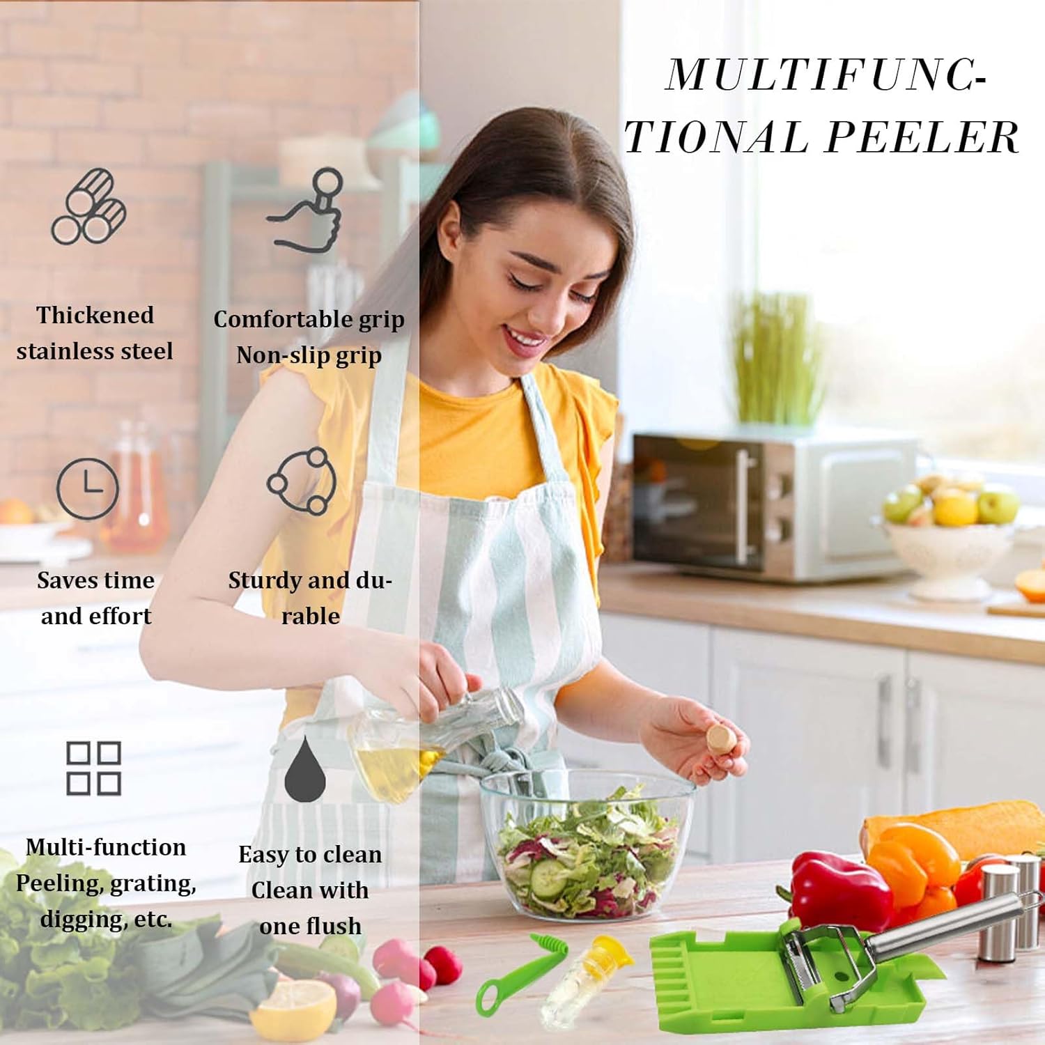 Stainless Steel Multifunctional Peeler + Lemon Squeezer + Spiral Potato Peeler, Pelador Multifuncional,Multi Peelers Tool Set, Vegetable Peeler for Kitchen (2 PCS)