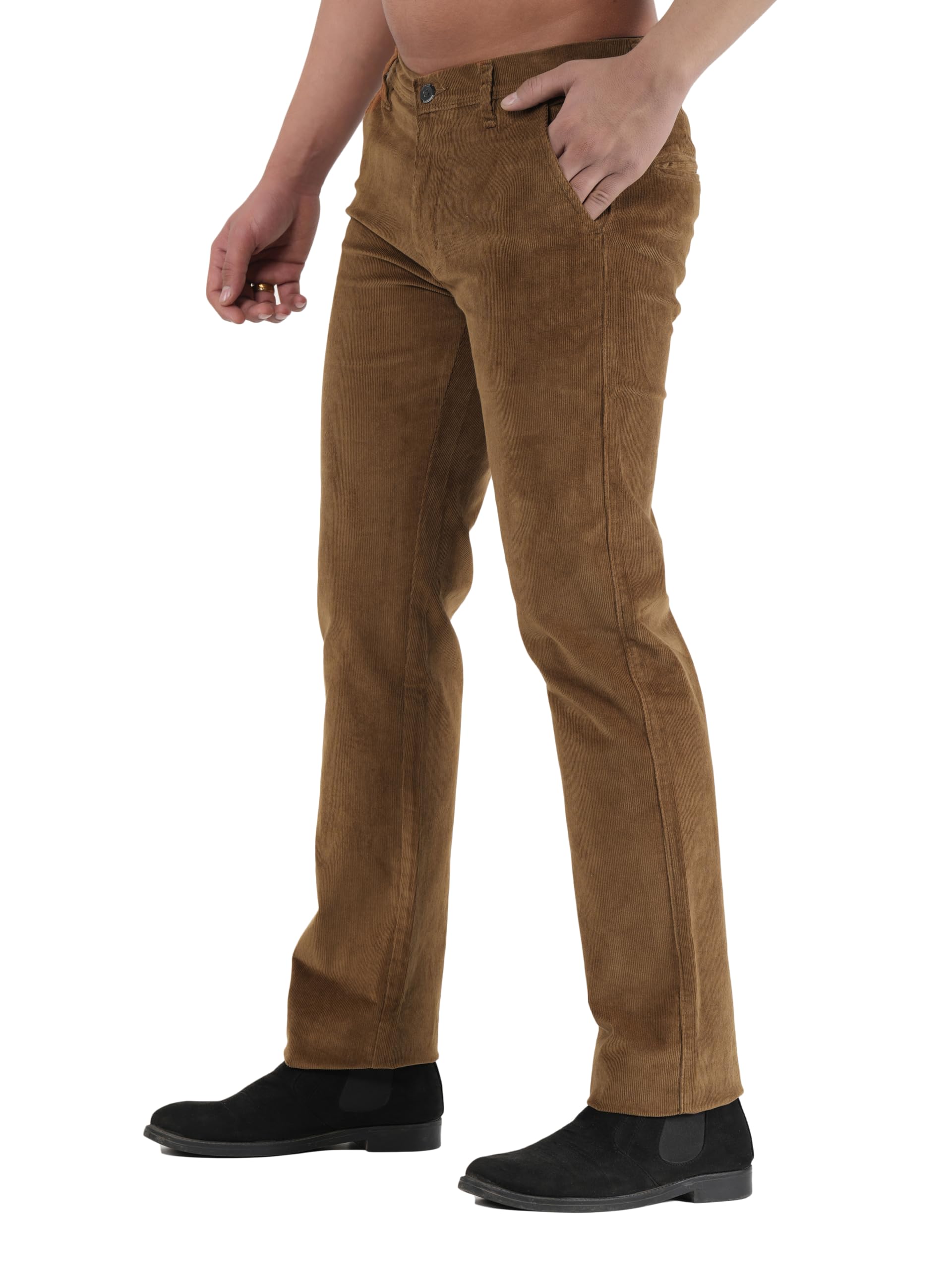 Men’s Corduroy Relaxed Fit Stretch Trousers | Mid-Rise Cotton Blend Pants | Chinos Style with Slant Pockets | Soft, Premium Comfort Fabric | Smart Casual Wear for Daily & Office Use-image-17