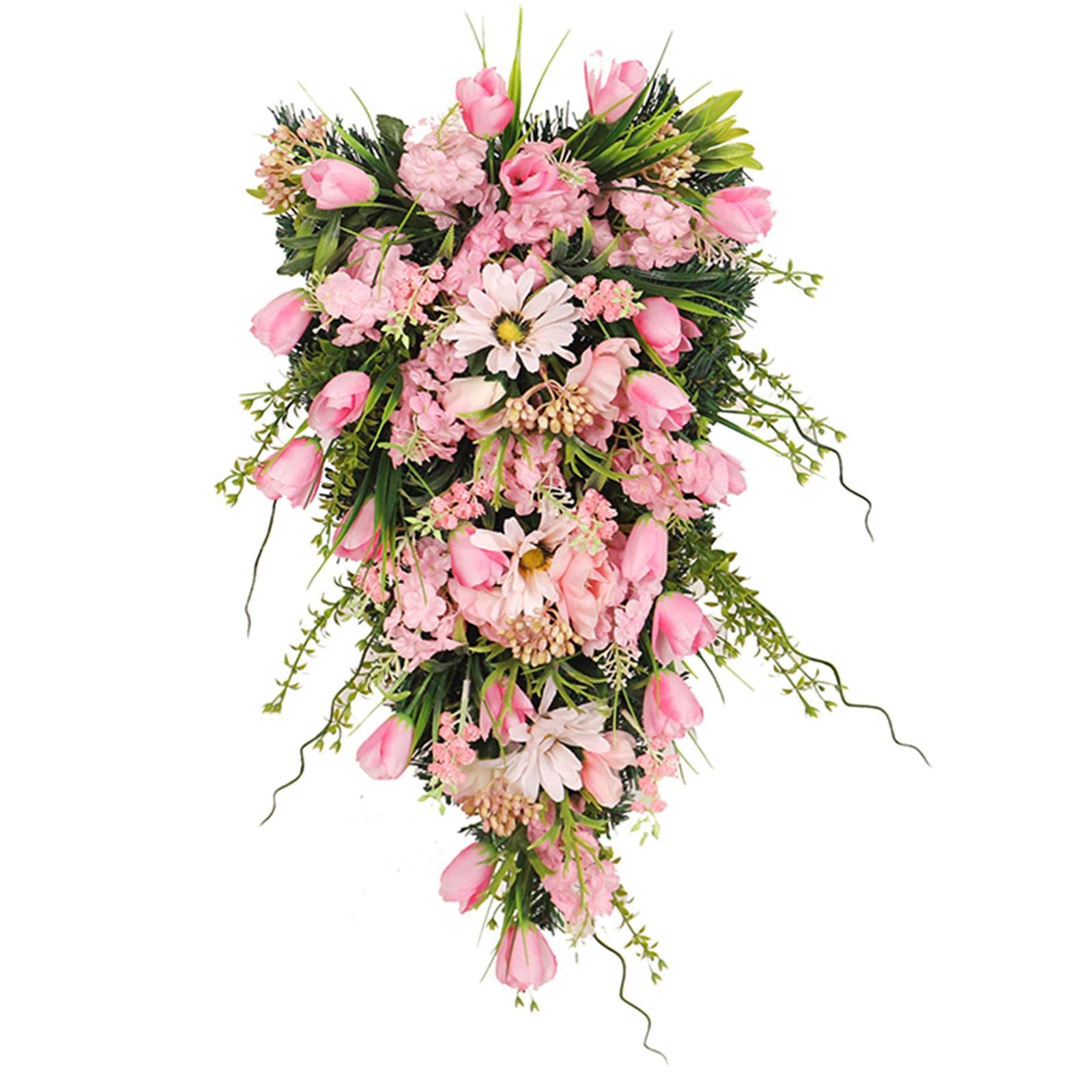 Teardrop Swag Kunstvolle Blumengirlande Fensterdeko Begrünter Haustürkranz PVC Material für Hochzeit Feier Geschenk Wohnzimmer, ROSA