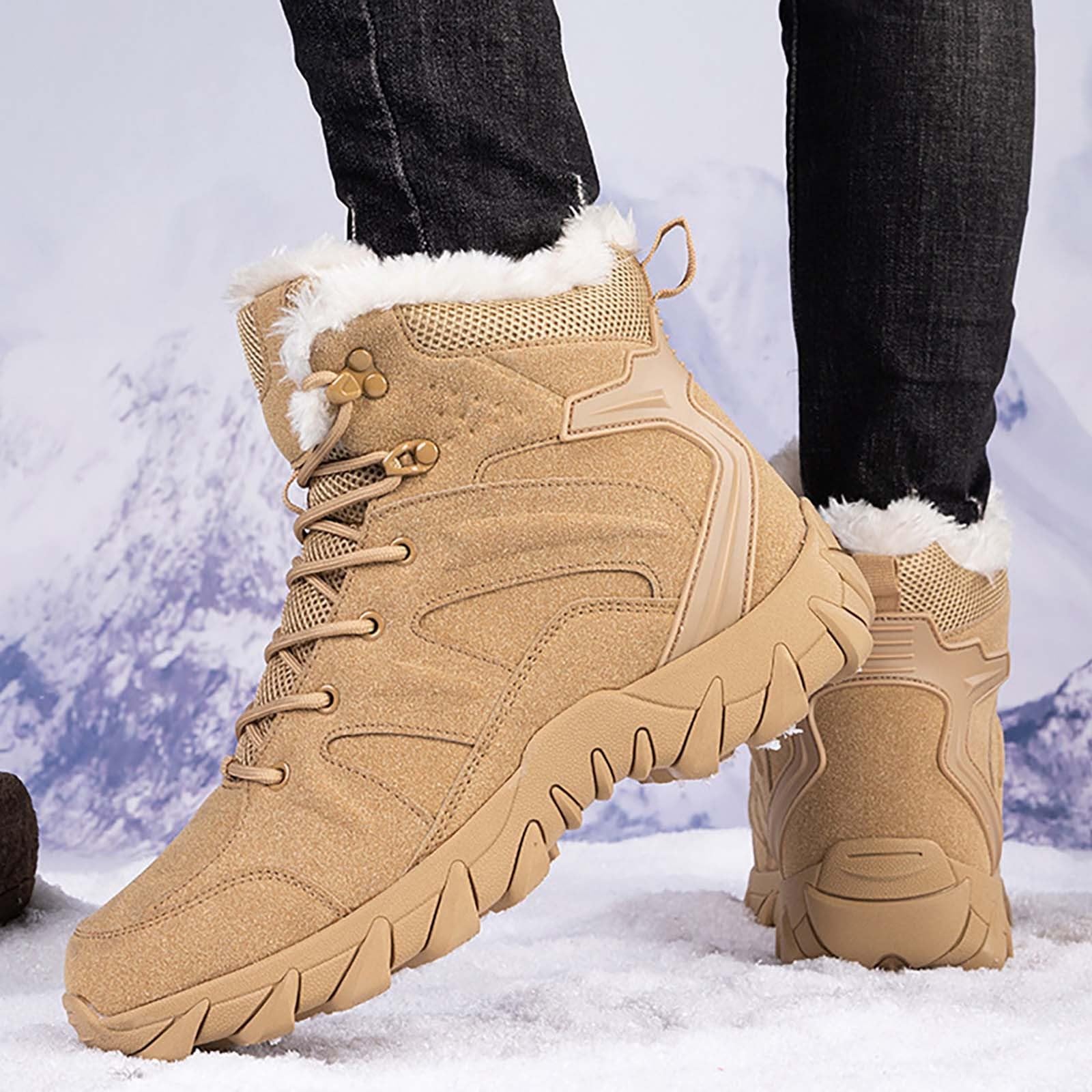 Schneestiefel Herren Wasserdicht Gefüttert Warm - Winterschuhe Atmungsaktiv Klobig Winterstiefel - Rutschfest Outdoor Schneeschuhe Mit Schnürsenkeln Thermoschuhe Bequeme Wanderschuhe Winter Boots