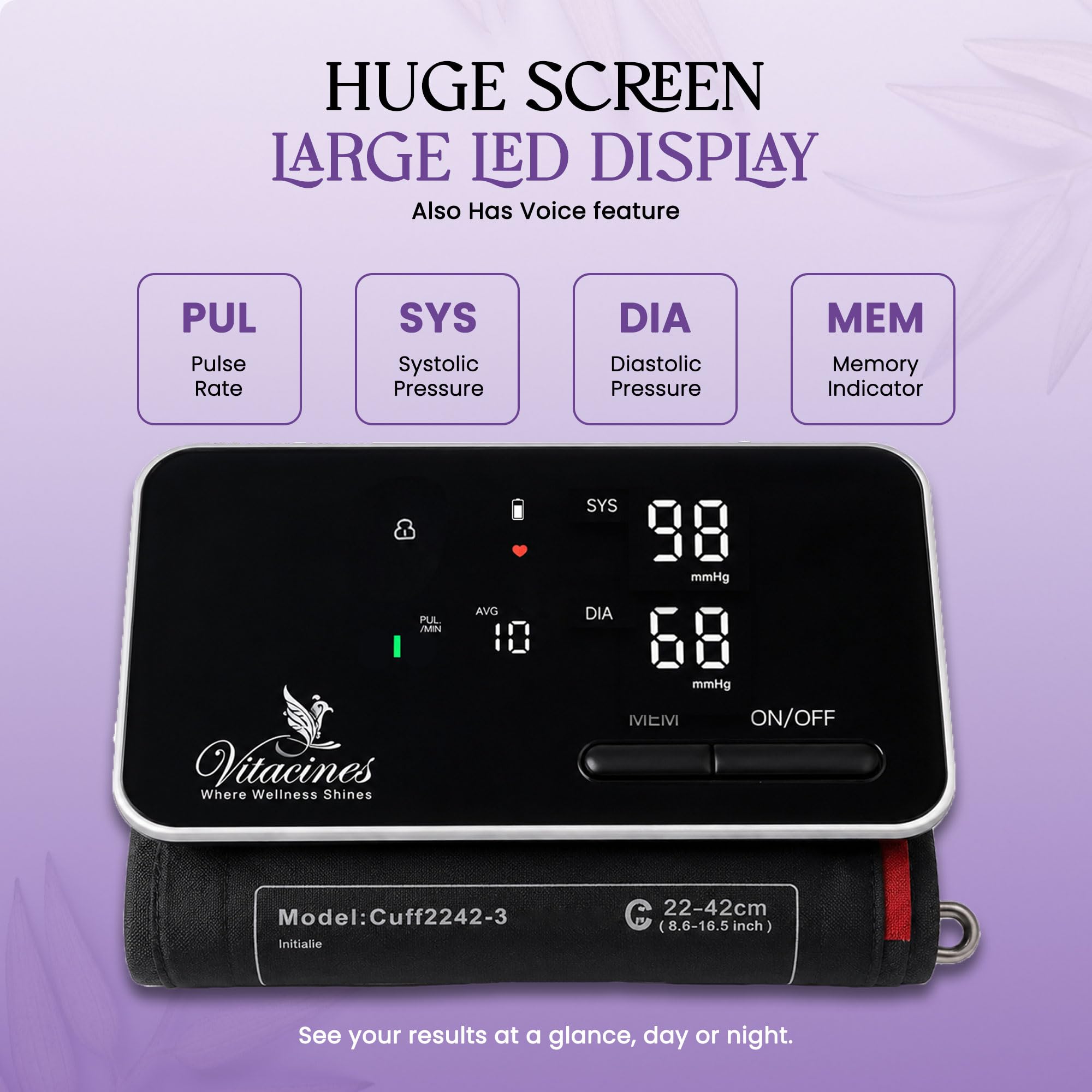 Monitor de presión arterial DBP-62D0L para la parte superior del brazo, monitor BP totalmente automático con puño extra grande de 22-42 cm, memoria 300 de usuario doble, recargable por USB