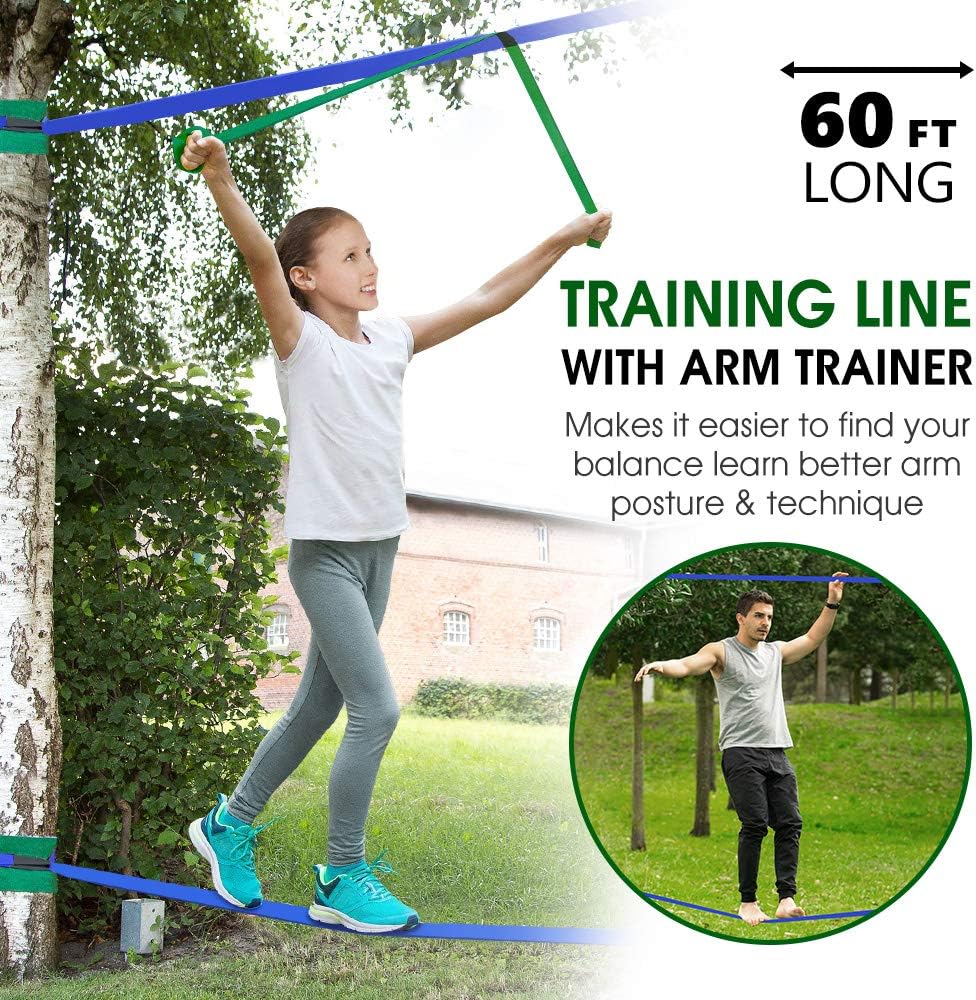 Dripex Ninja Warrior Obstacle Course for Kids - 2X60FT Ninja Lines with Most Complete Accessories for Kids, Climbing Rope Swing, Trapeze Swing, Ninja Wheel, Webbing Ladder Plus 1.2M Arm Trainer : Toys & Games