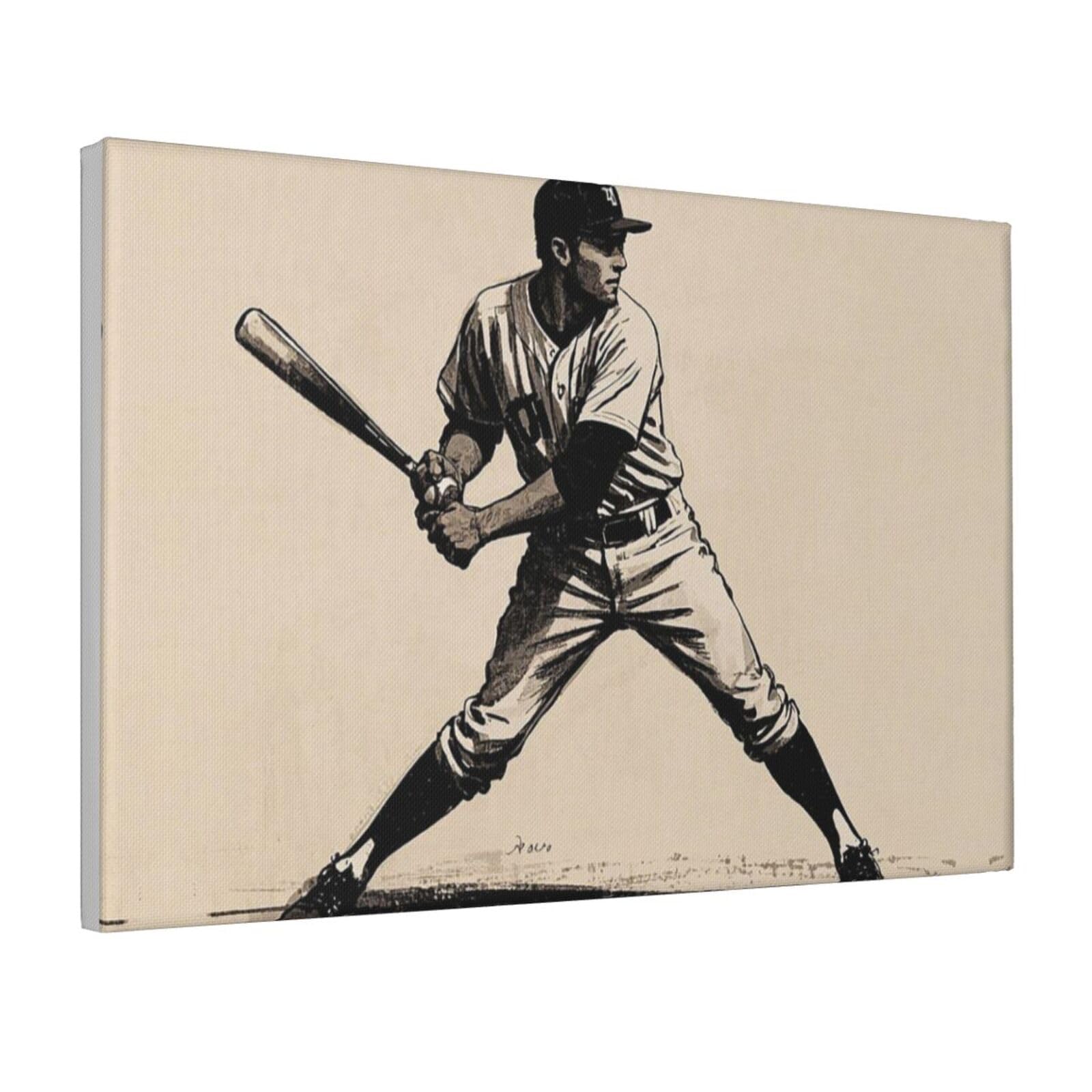 Framed Wall Art for Living Room Art Work, Posing Baseball Player Abstract Illustration Picture Prints Modern Office Wall Paintings Poster Aesthetic Wall Decorations for Home Decor Ready To Hang 8"x12"