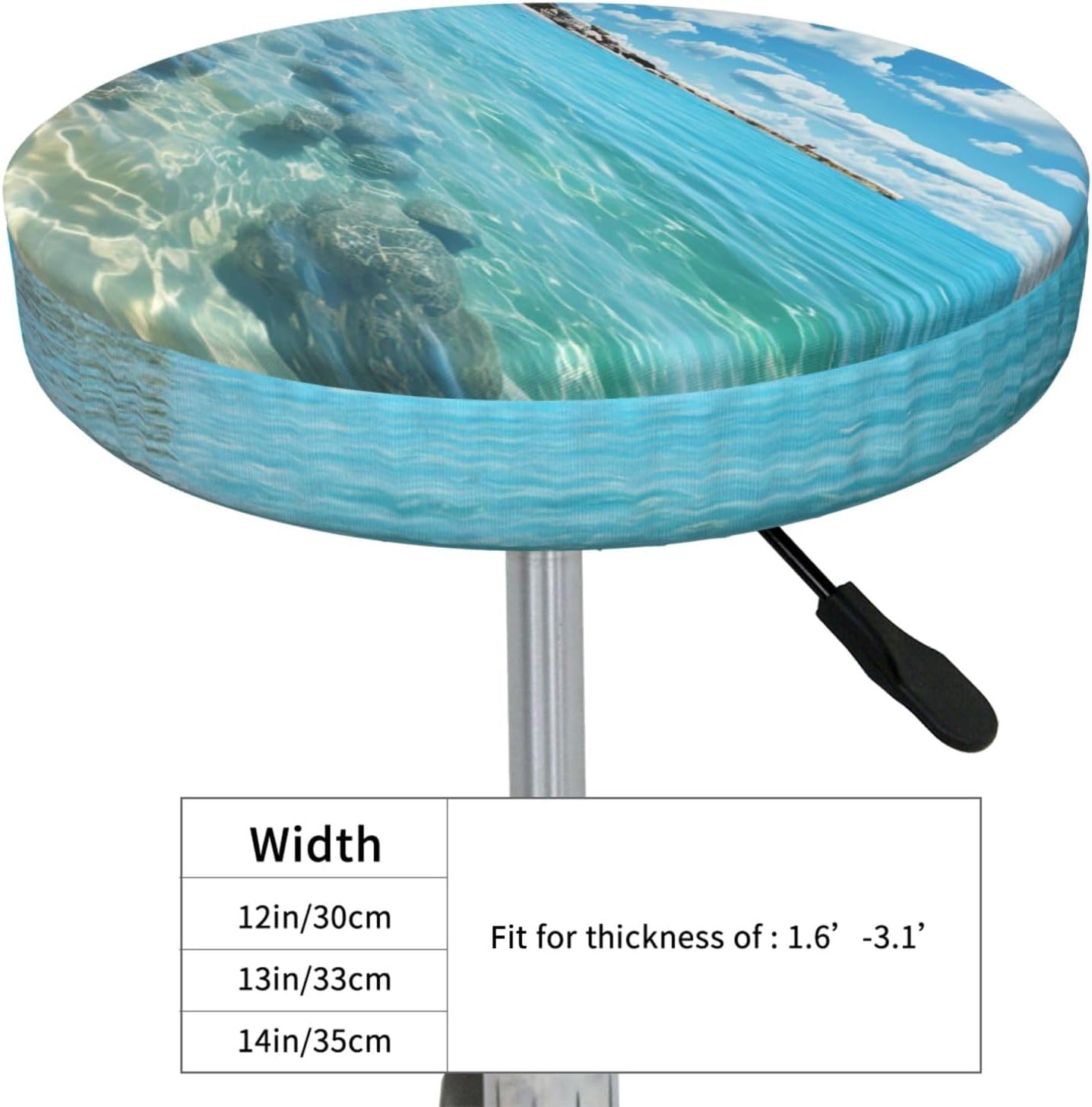 Bar Stool Cover Round Elastic Stool Cushion Covers Scenic Sea Water Bar Chair Cover Washable Stool Cushion Slipcover Stretch Stool Seat Covers for 12-14 Inch Chair
