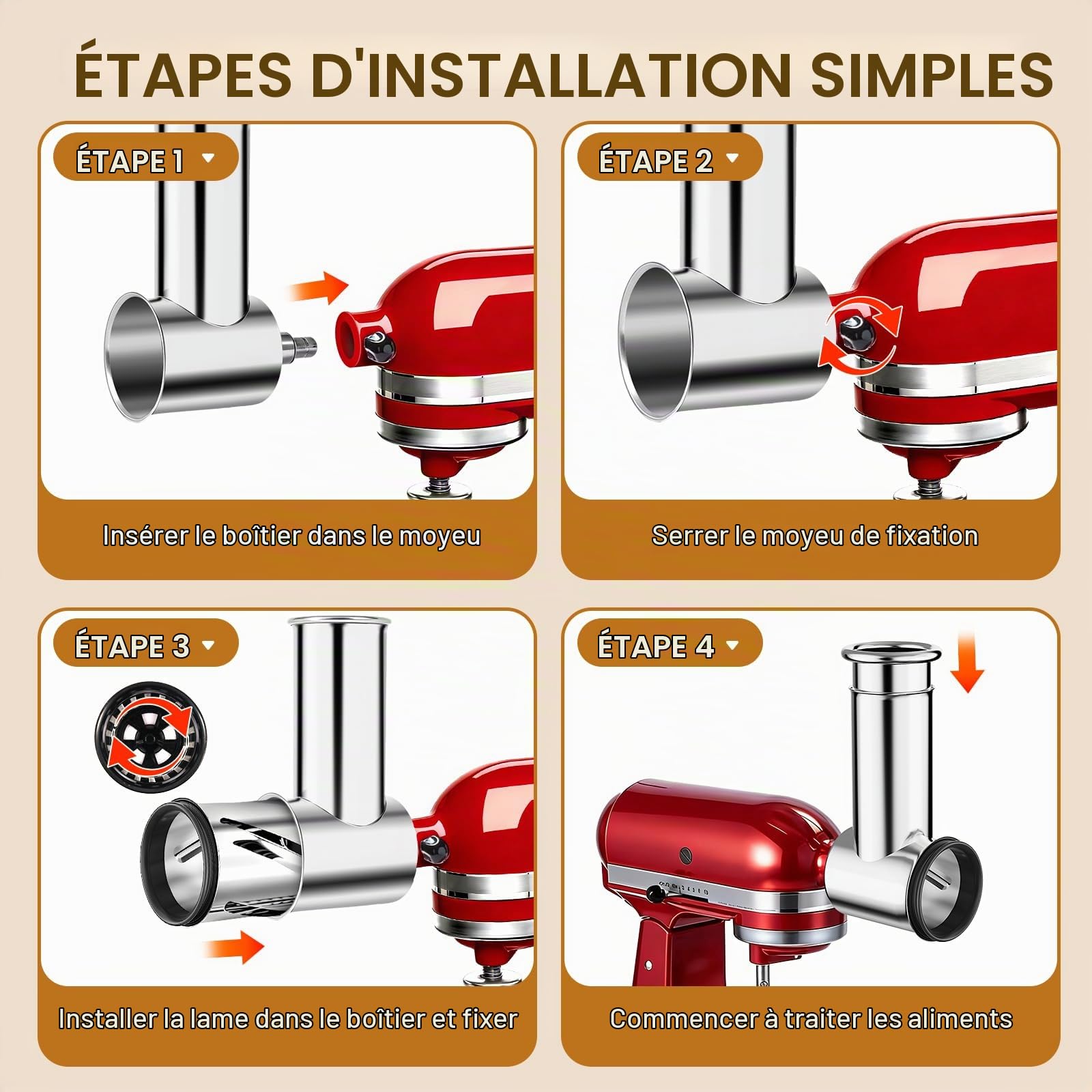 Accessoire de broyeur en acier inoxydable pour mixeurs Kitchenaid | Broyeur de légumes, râpe à fromage, salade, hachoir à poudre de broyage, accessoires pour cuisine