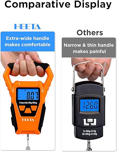 Miniatura 6 de HEETA Báscula de pescado digital impermeable con pantalla LCD retroiluminada, 110 libras  110.2 lbs, báscula portátil para colgar para el hogar y el