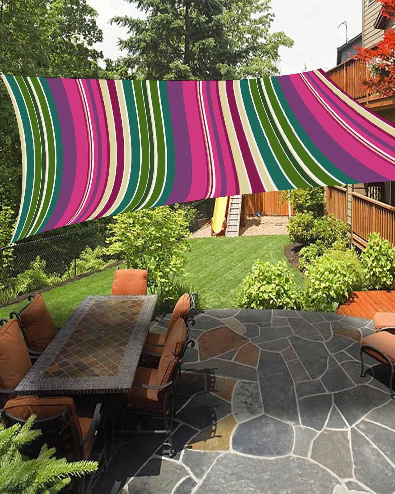 Boanket Sun Shade Sail 8' x 10', Pink Purple Green Striped Rectangular Waterproof Outdoor Sun Shades, Farmhouse Colorful Stripes Shade Cloth for Patio Deck Terrace Garden Lawns Beach Backyard