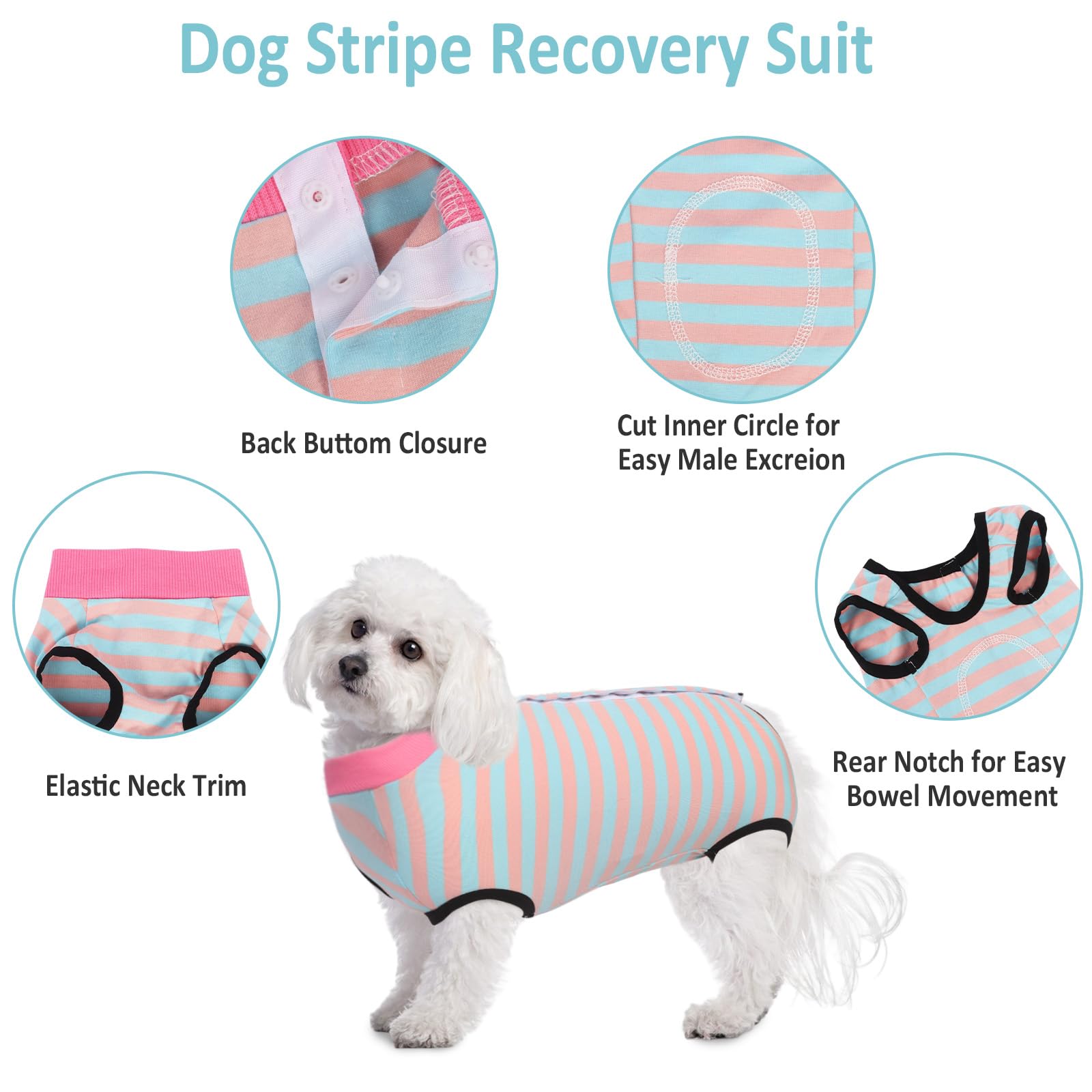 Dog Recovery Suit Striped Shirt, Soft Sleeveless Dog Bodysuit After Surgery Onesie, Prevent Licking, E-Collar Replacement - Image 3