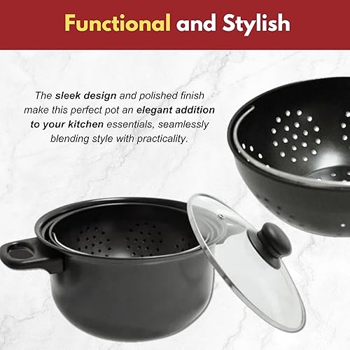 Miniatura 6 de Olla de alta calidad con tapa y colador de pasta, cacerola versátil, olla de sopa, olla de vapor o colador de pasta, olla de cocina con cesta