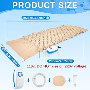 Kigley Alternating Pressure Mattress Hospital Bed Mattress with Electric Pump Alternating Pressure Pad for Bed Sores Prevention and Ease for Most Standard Beds, 114.96 x 35.43 Inches