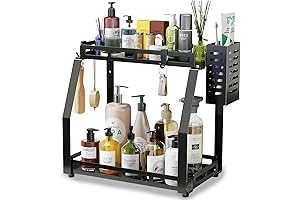 2 Tier Bathroom Countertop Organizer with Basket and Wall Mount
