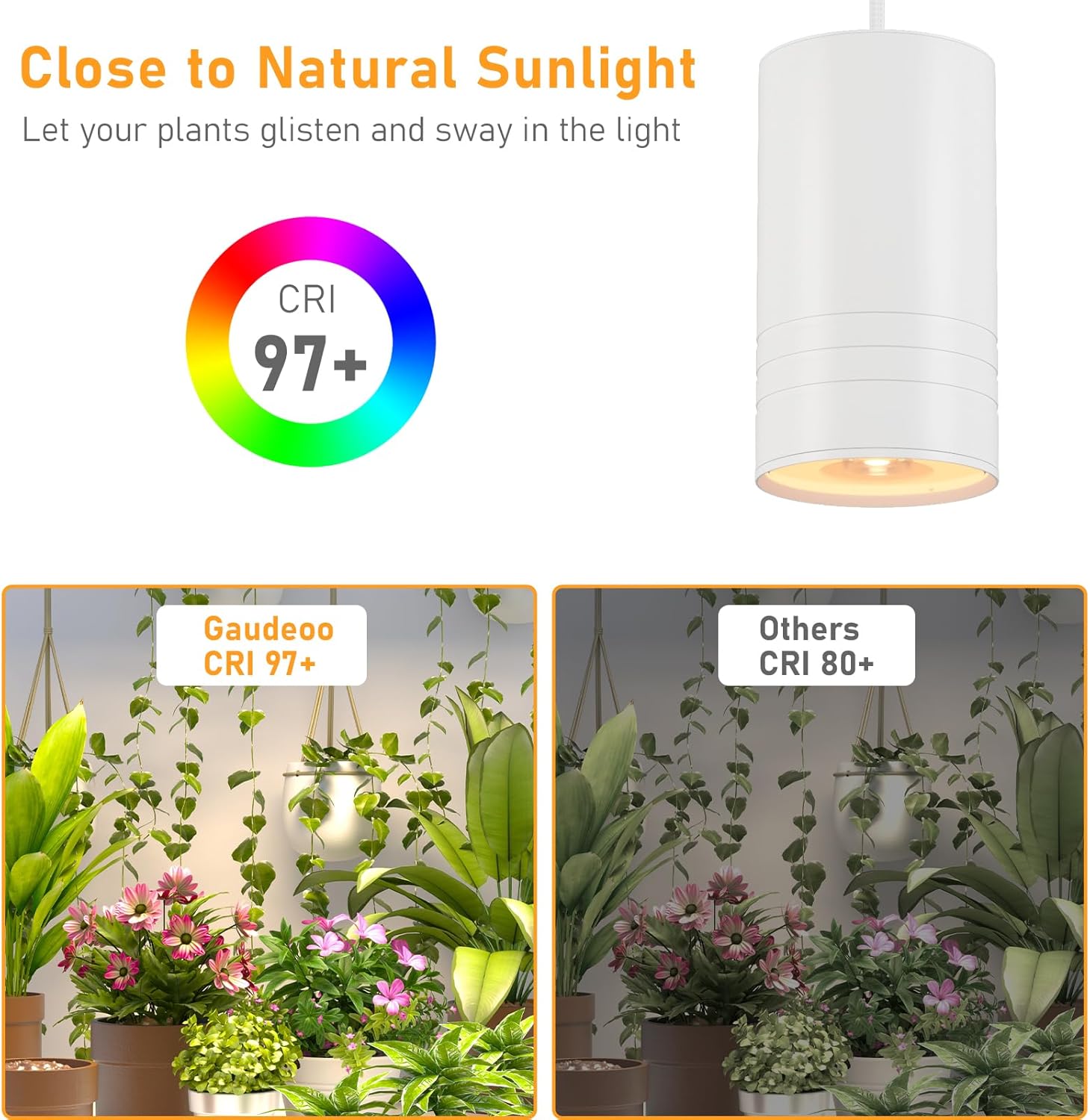 Hanging Grow Lights for Indoor Plants Full Spectrum, COB Pendant Spotlight Plant Grow Light for Large Tall Plant, Garden, Herb, Seed, with Timer and 15ft Braided Cord, 40W 3000K, Full Aluminum White