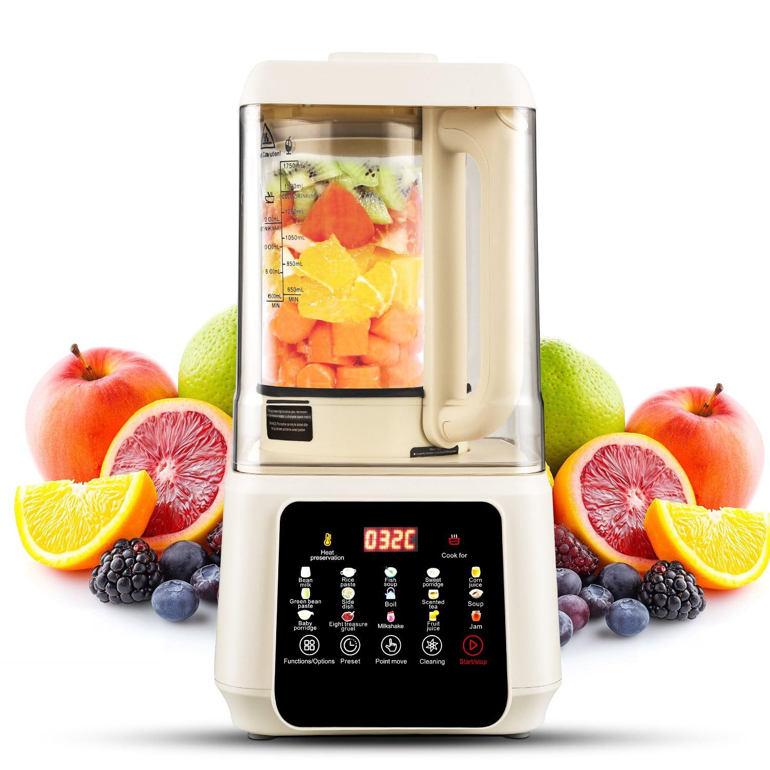 Batidora de Vaso Multifuncional 1,75L, Máquina de Leche Vegetal y de Soja, 15 Programas Fríos y Calientes, Tapa Antiruido de Vidrio, Temporizador 24h, Don Feliz