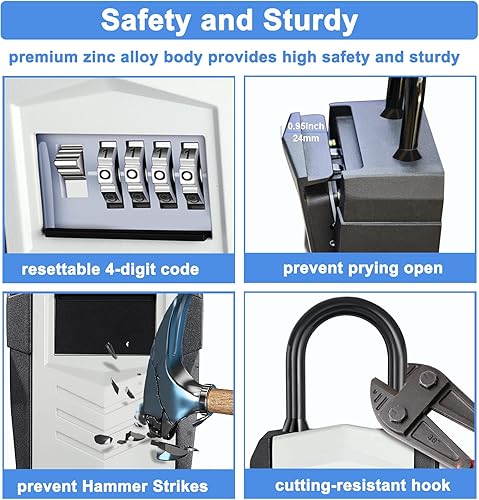 Miniatura 4 de ZHEGE Caja de bloqueo para llaves para exterior, caja de seguridad para almacenamiento de llaves de casa 10, caja de seguridad para llaves al aire