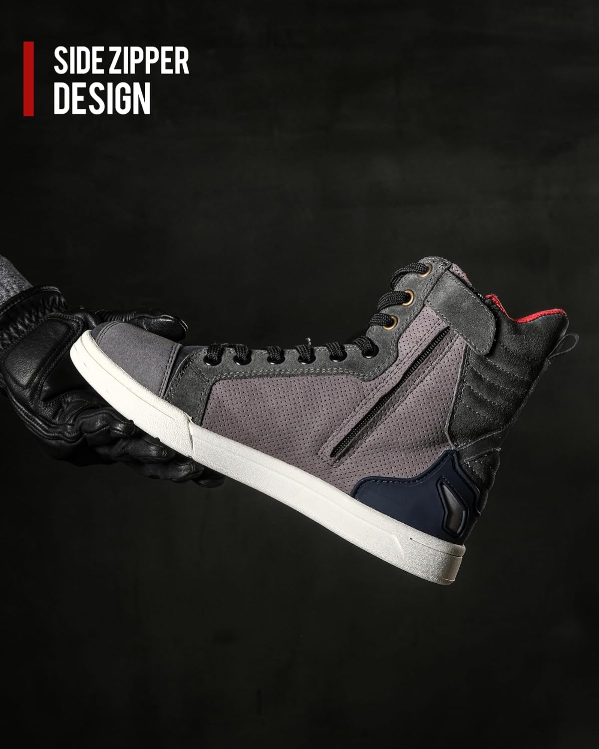 BORLENI Motorcycle Boots Street Riding Shoes Anti-Slip Outdoor Trekking Hike Work Shoes for Men, Grey 10 - Image 6