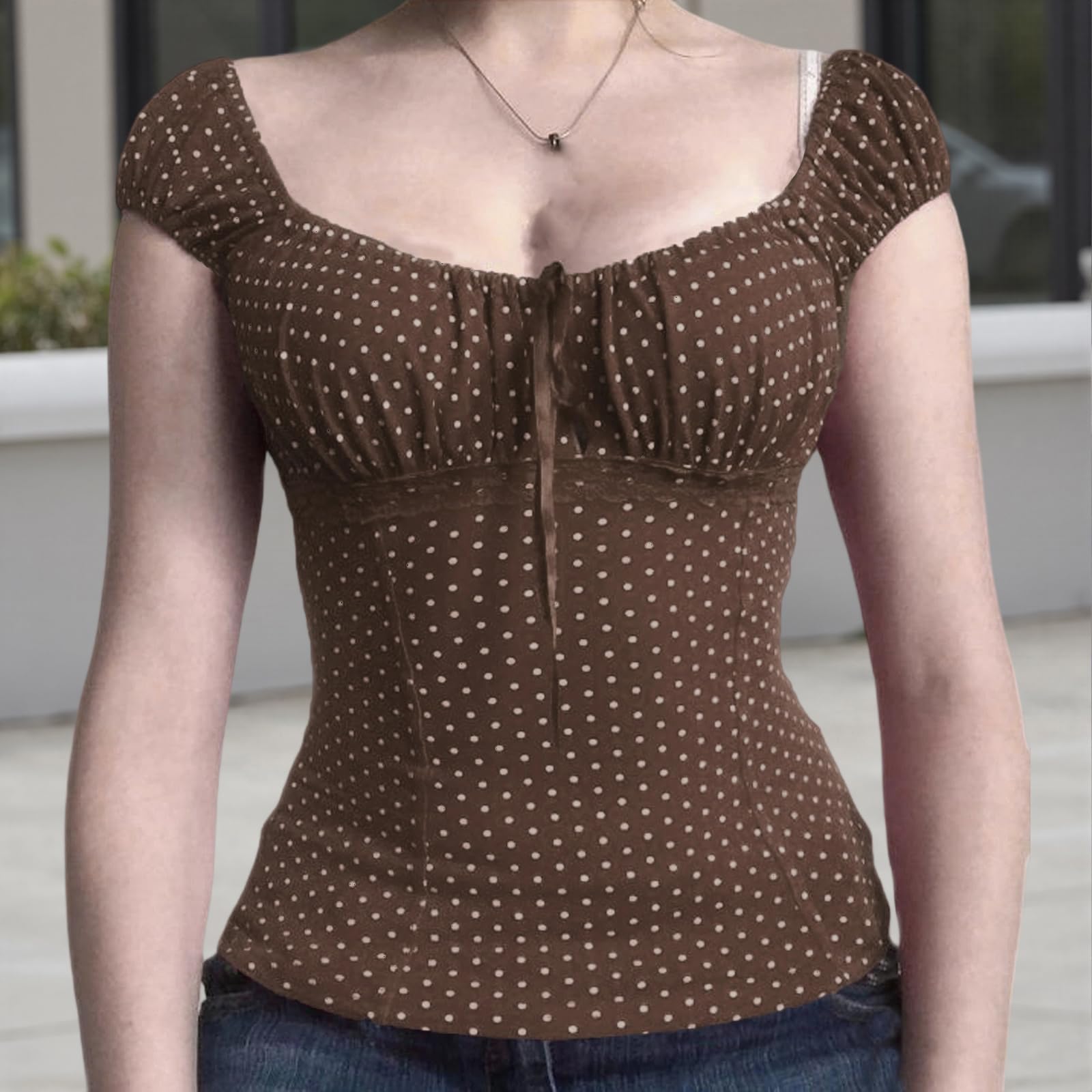 GXNRHG Top Babydoll a Pois da Donna, Scollo Quadrato Estivo, Peplo Fluido, Top Civetta, Magliette per Neonati, Y2k Streetwear