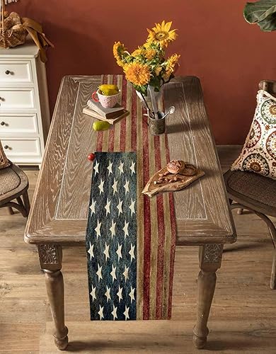 Miniatura 5 de Camino de mesa de lino de arpillera con bandera de Estados Unidos para cena familiar, banquete, fiestas y celebraciones, decoración de mesa de