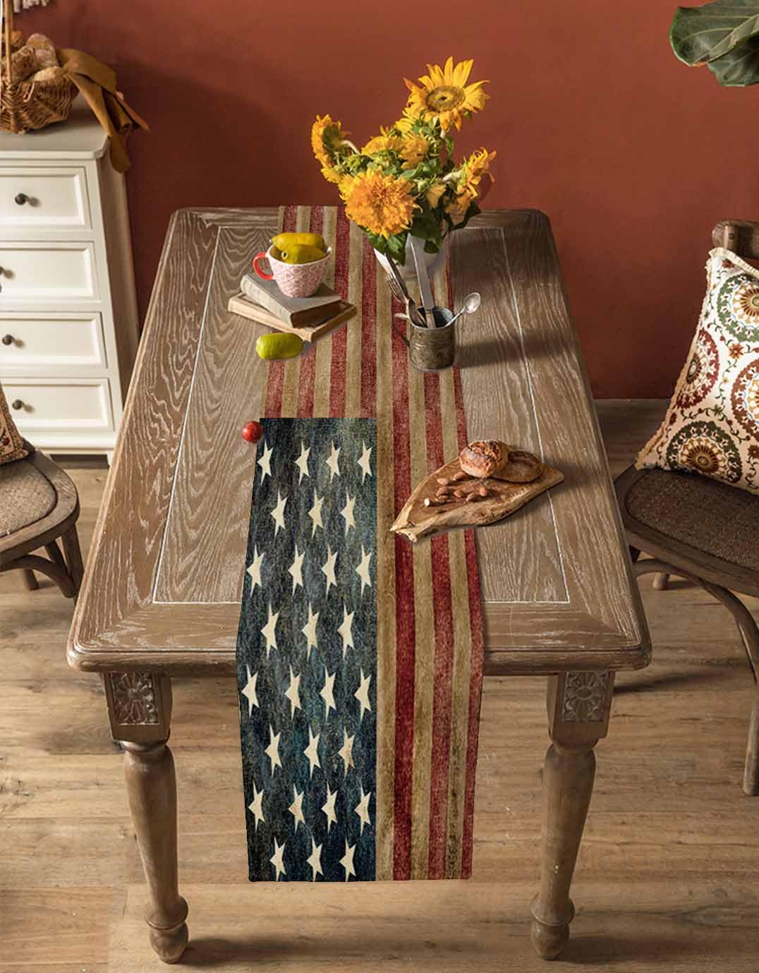 Tischläufer Aus Leinen – Texas-Sterne Design, Rustikal, Waschbar, 33x229 Cm (andere Größen Verfügbar)