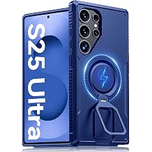 Vizvera for Samsung Galaxy S25 Ultra Case with Magnetic Power [Ring Holder ][Kickstand][Raised Edge] Wireless Charging Phone Case for Galaxy S25 UltraMagnetic Blue