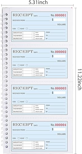Miniatura 9 de Libro grande de recibos de dinero y alquiler con inserto de cartón, 2 partes sin carbono, 7.9 x 11.2 pulgadas, encuadernado en espiral, 200 juegos