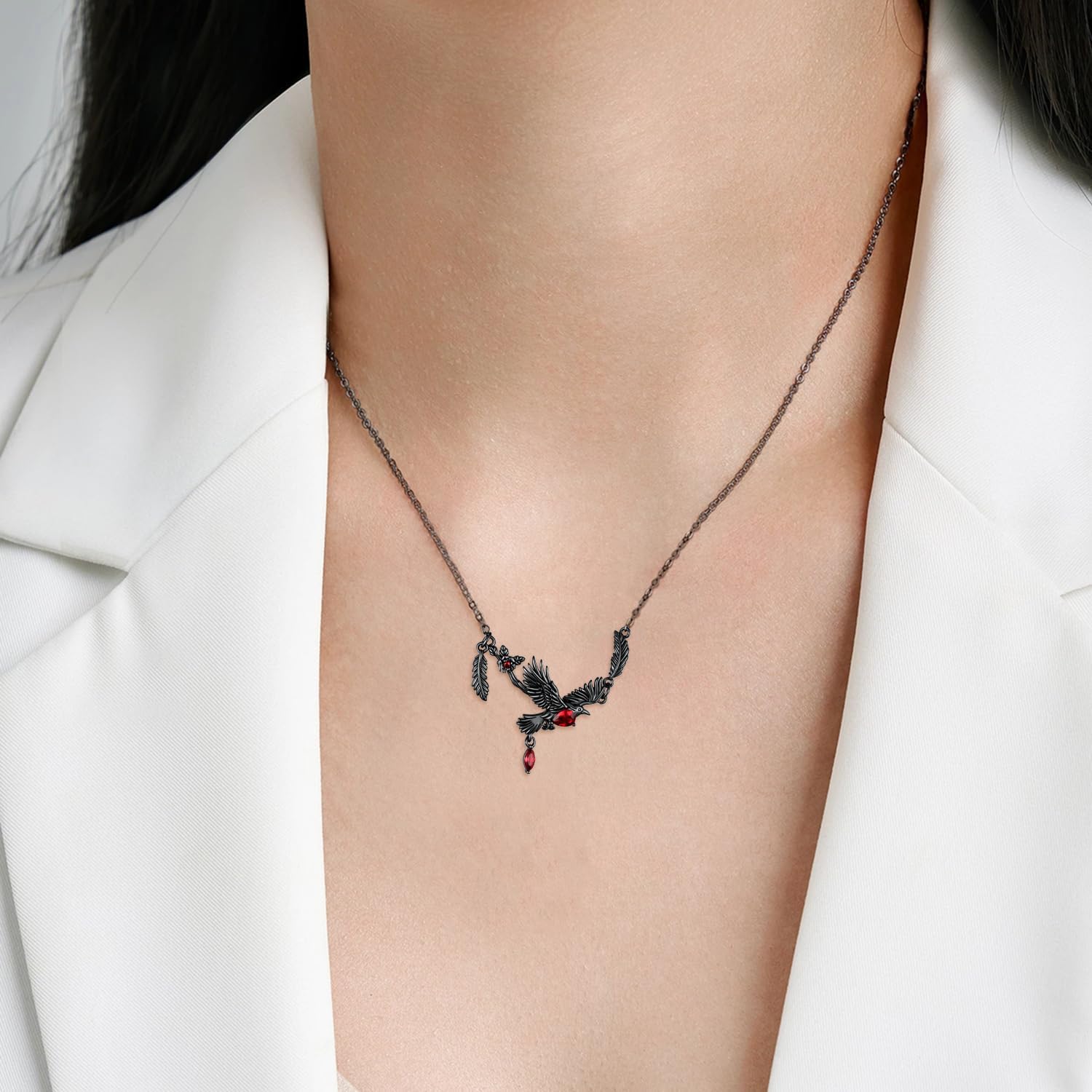 Gothic Crow Necklace 925 Sterling Silver Black Raven Necklace Gothic Jewelry Gifts for Women - Image 5