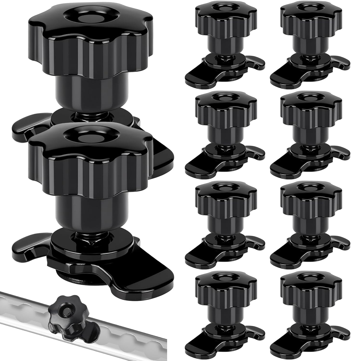 Amyhill 10 Pcs 1.18" L Track Threaded Stud Fittings M8 x 30mm Black L-Track Threaded Double Stud Lug Fitting with Knob for Heavy Duty Anchor Points Truck Bed or Cargo System Rails