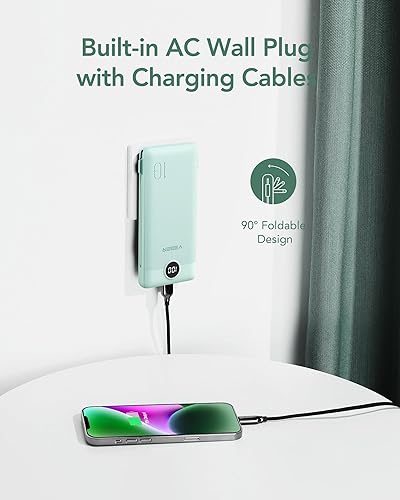 Miniatura 3 de VEGER Cargador portátil para iPhone con cables integrados y enchufe de pared, cargador USB C delgado de carga rápida de 10000 mAh, batería esencial