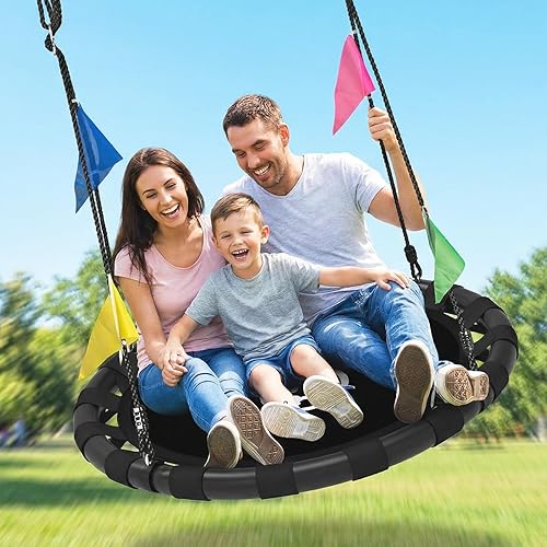 Miniatura 8 de Columpio de platillo de 48 pulgadas para niños y adultos, capacidad de peso de 900 libras, juego de columpio de árbol resistente para patio trasero