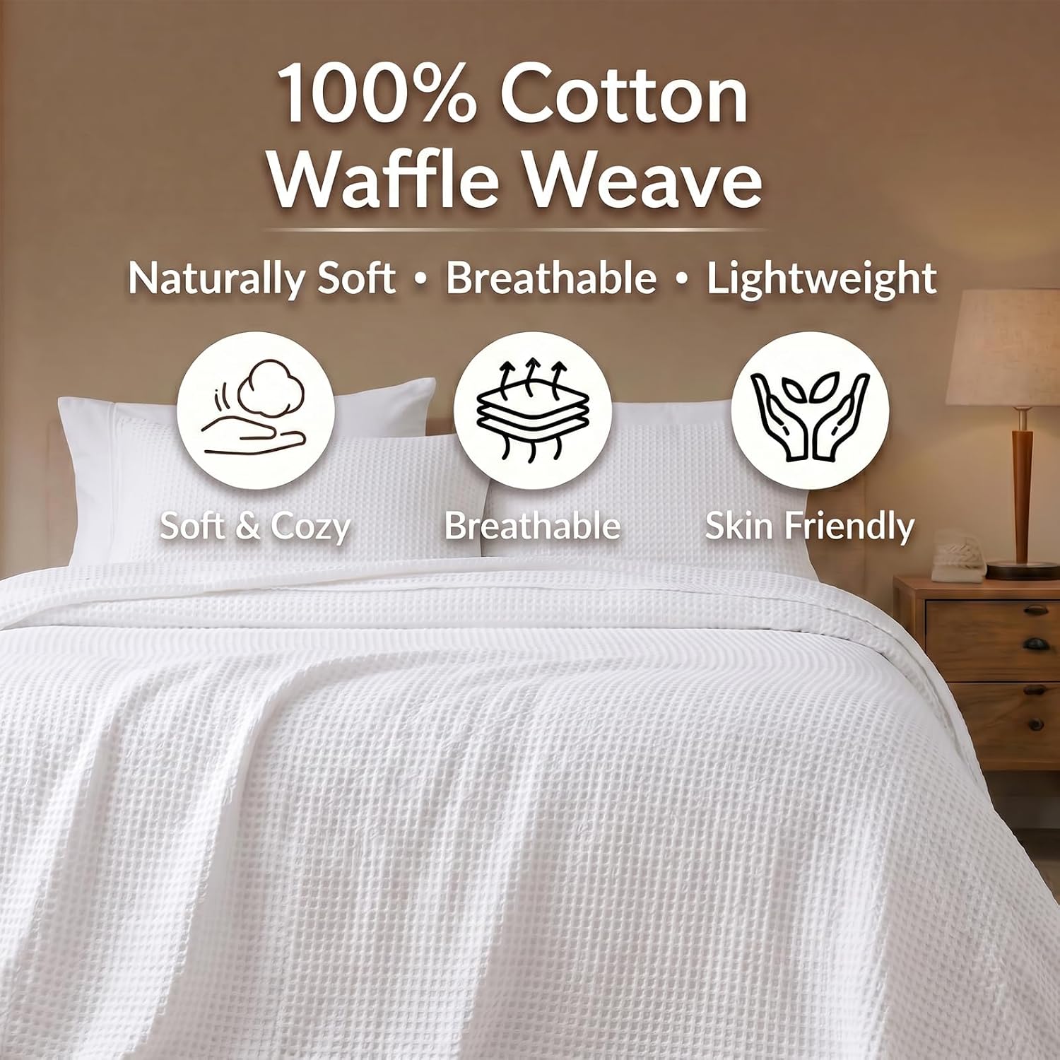 Cotton Waffle Weave Blanket for Bed, King Bed Blanket, 108x90 Inches White | 100% Cotton Blanket with OEKO-TEX, Lightweight Breathable All Seasons for Couch Sofa Bedroom Decor & Layering Bedding