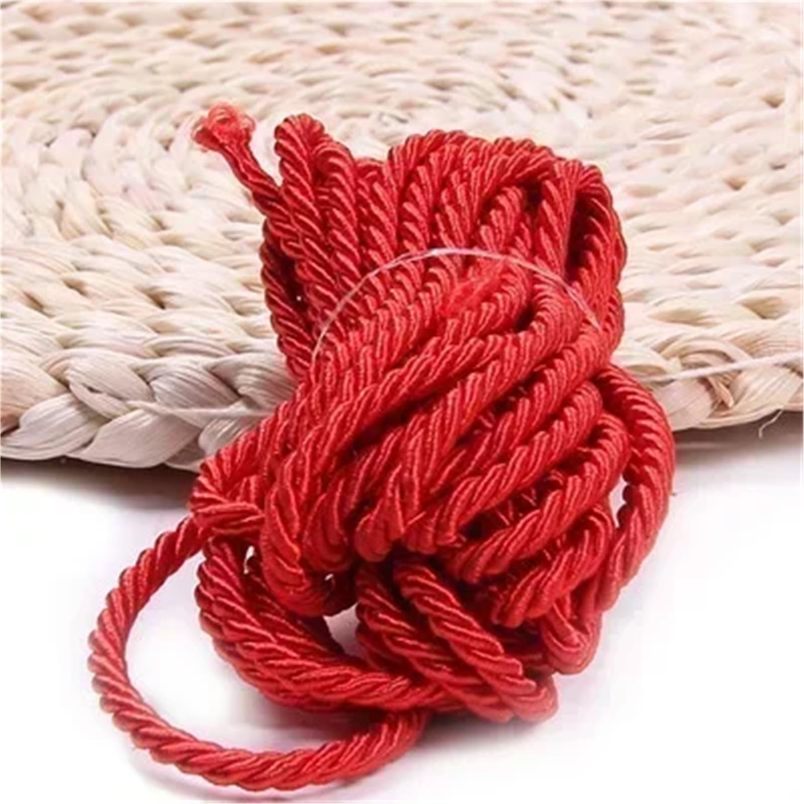 Polyester Rope 2Pcs 3 Shares Twisted Rope Polyester Braided Cords Garment Bag Strap Decor Ropes DIY Home Textile Sewing Accessories(Red)