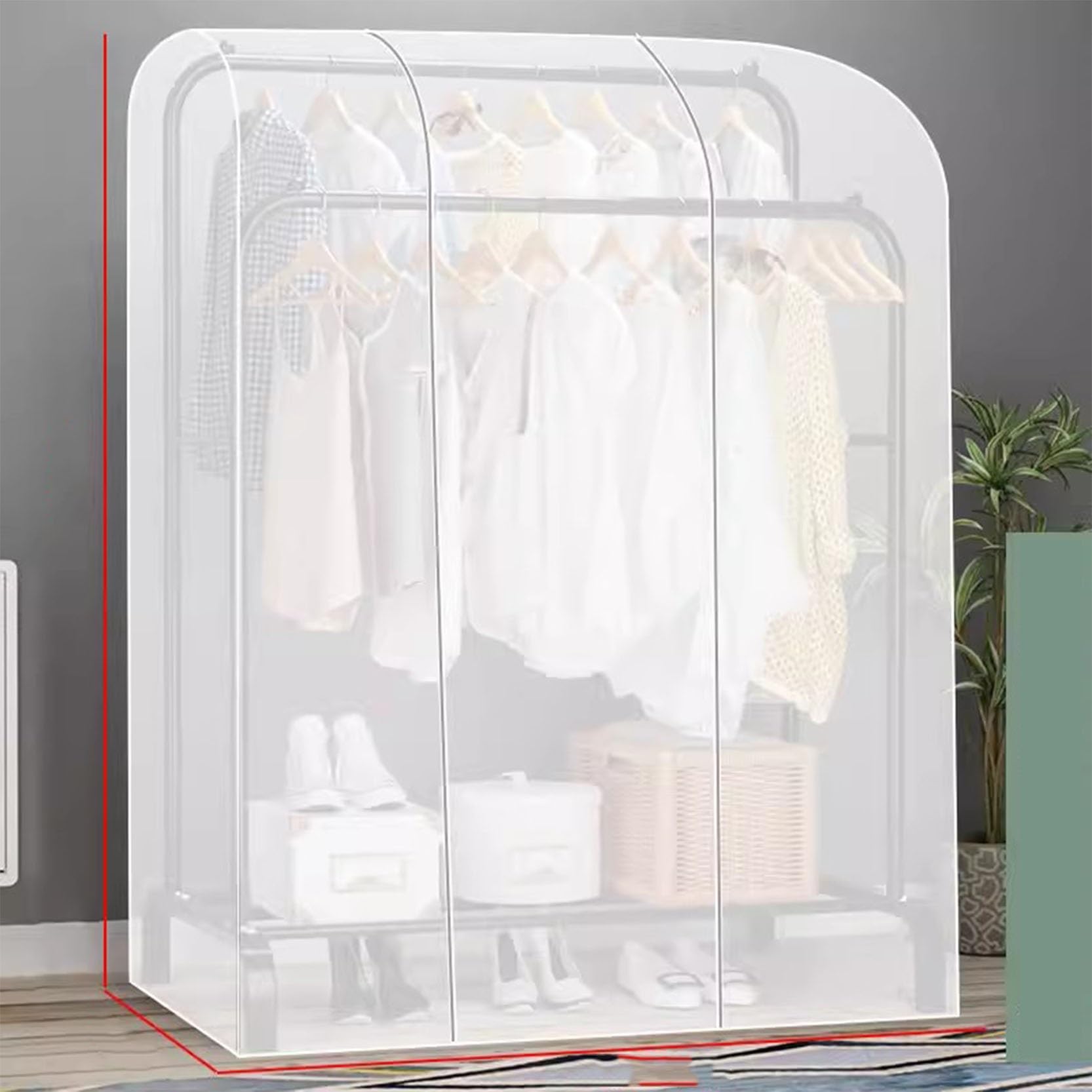 PEVA Dustproof Clothes Rail Cover, Hanging Garment Clothes Rail Cover Clear 47-79 Inches With Zip(Transparent,200x50x150cm)