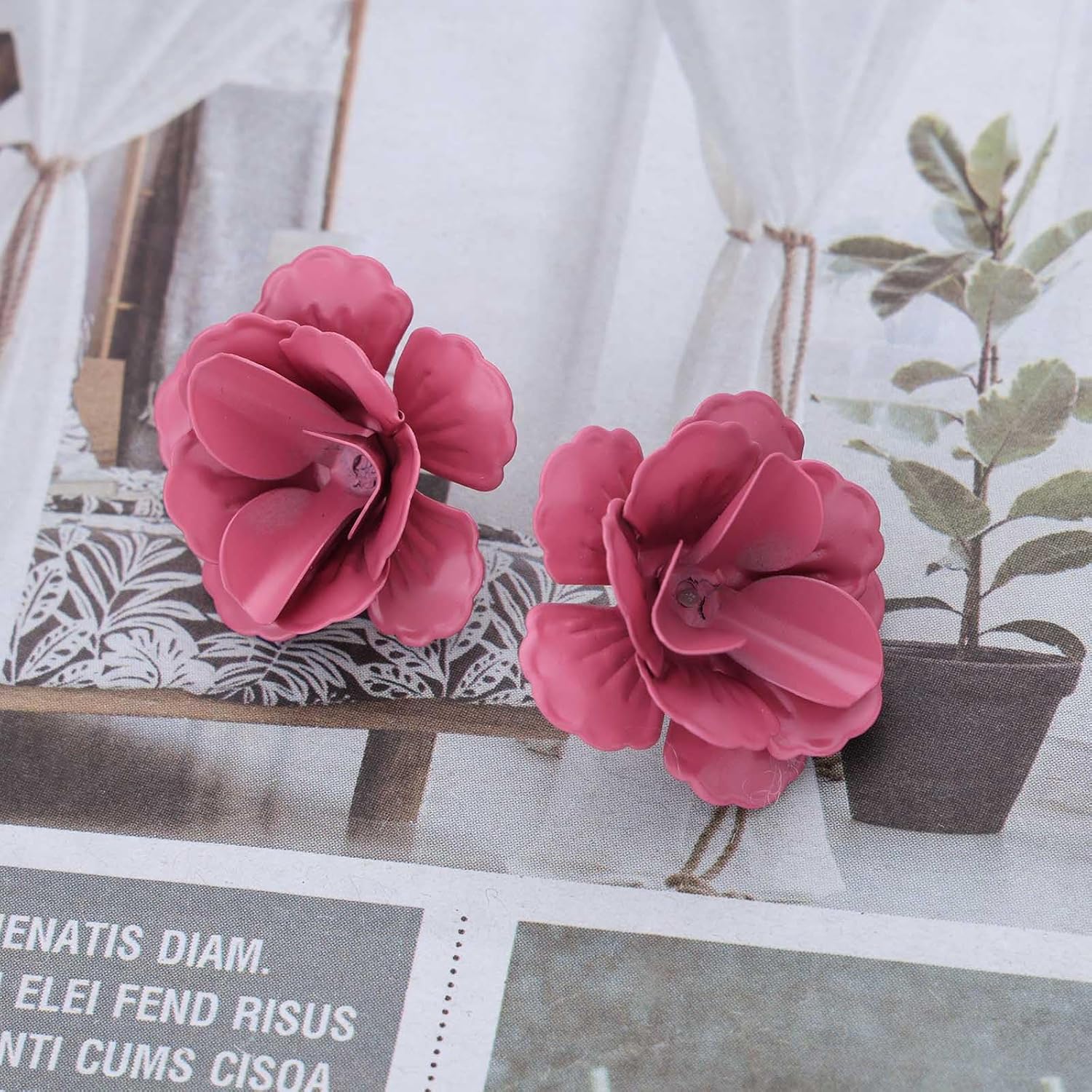 Boho Pink Flower Earrings Acrylic Flower Floral Earrings Wedding Bridal Floral Petal Earrings Vintage Camellia Flower Earrings for Women - Image 6