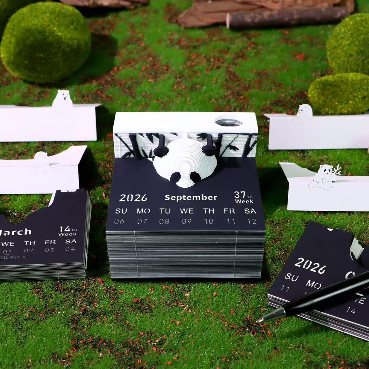MACTANO 3D Karteczki Samoprzylepne Kalendarz Artystyczny Notatnik 2024, Kreatywny Kalendarz Zegarków Panda Rip Away Papierowa Rzeźba Przyklejony Notatka DIY