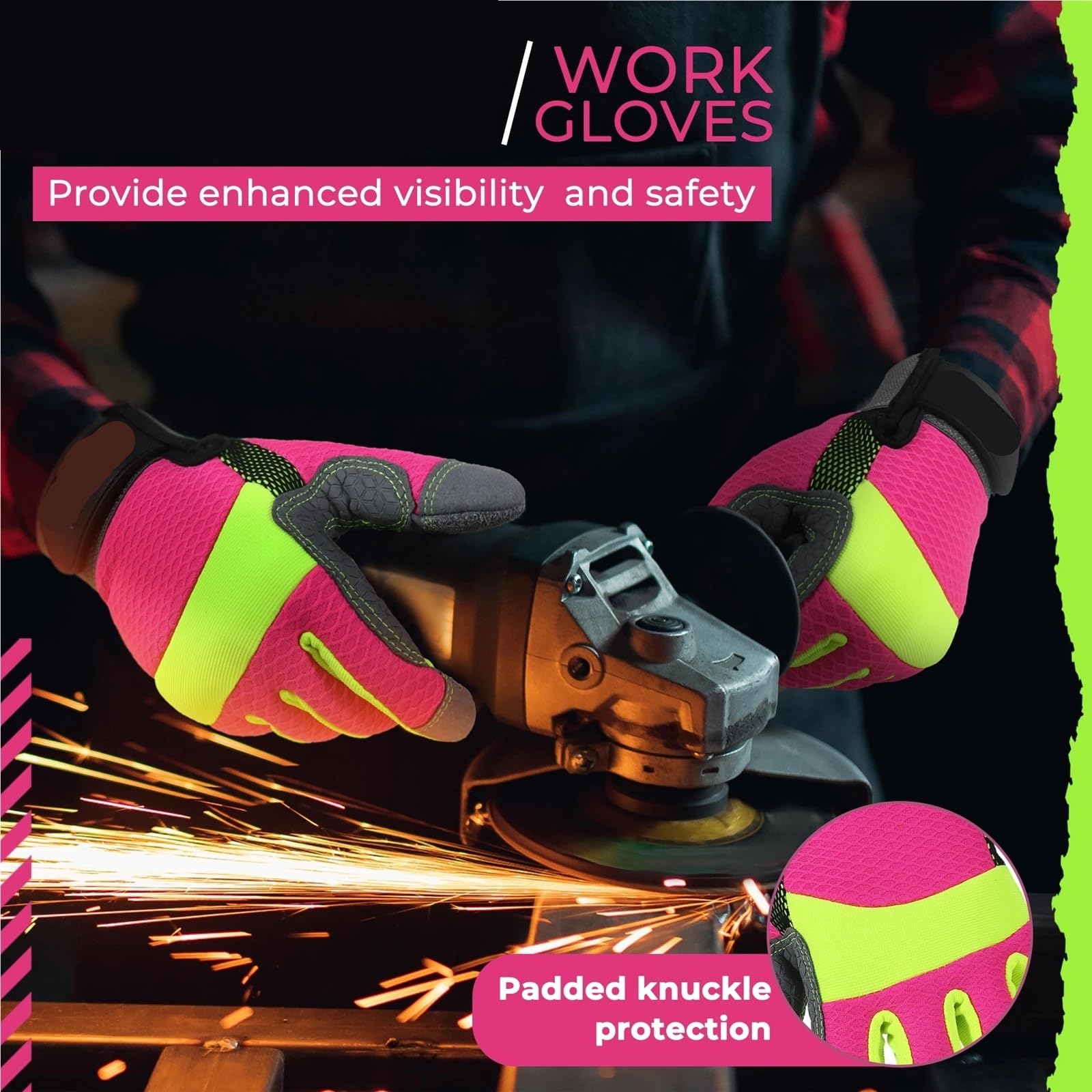 Guanti Da Lavoro Invernali Guanti da lavoro di sicurezza da donna Rosa riflettente ad alta visibilità, guanti antivibranti, guanti da lavoro da cantiere traspiranti Per Giardinaggio E Edilizia(M)