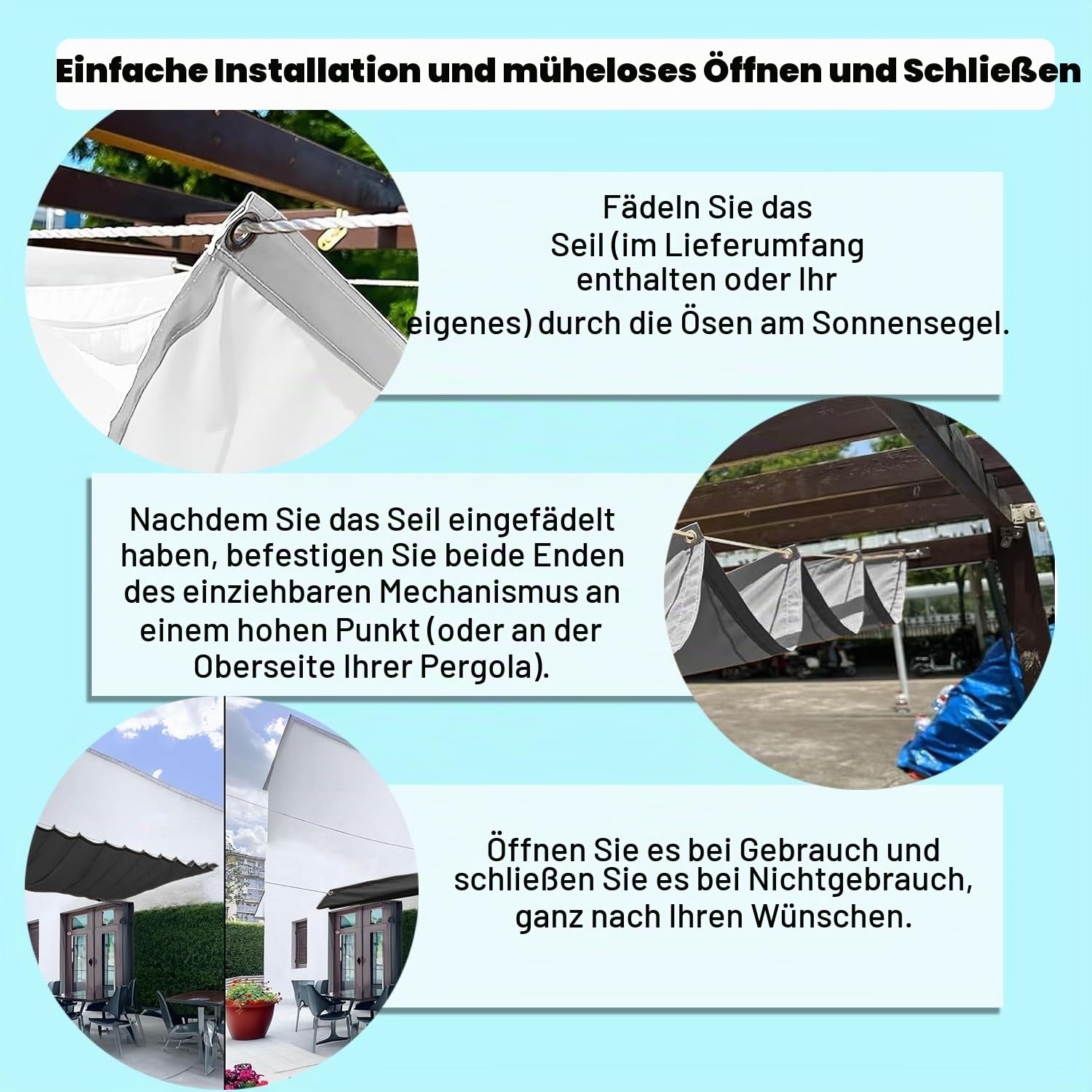 Sonnensegel einziehbares, 2x4M, Verstellbar Schattenabdeckung, Garten verstellbar Schutz vor UV-Strahlungen Sonnensegel, Verstellbar Sonnen-Segel Für Terrasse Terrassengarten, Hellgrau