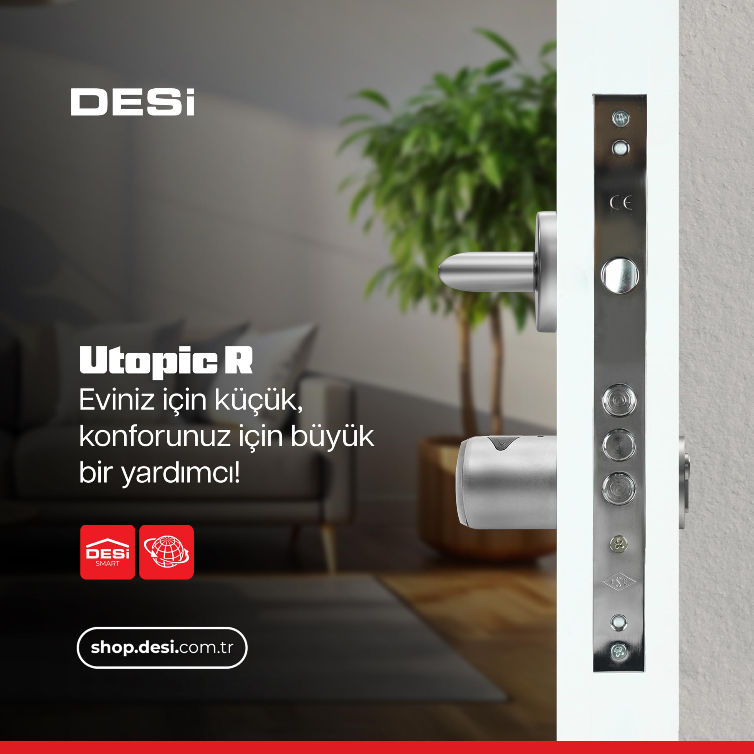 Desi Utopic R Motorlu Silindir Akıllı Kilit, Telefondan Kontrol ve Şarj Edilebilir Pilli Akıllı Kapı Kilidi - Kolay Montaj, Deliksiz Montaj