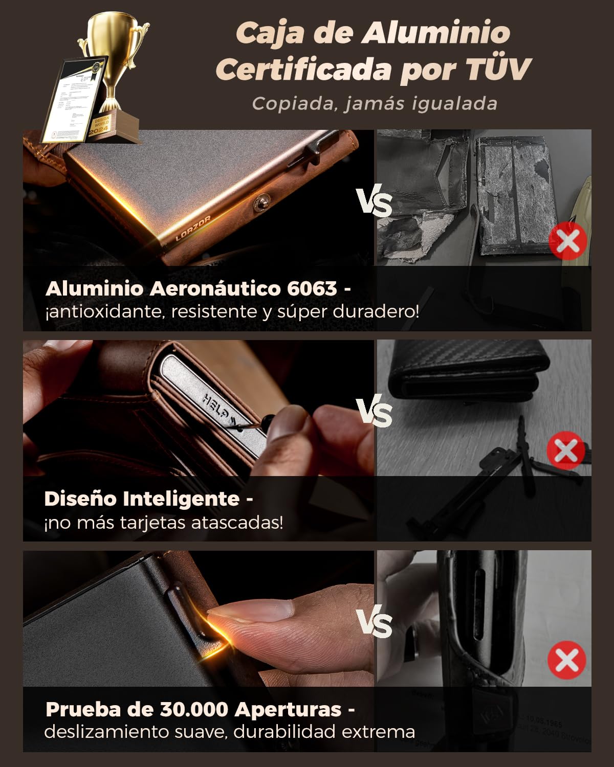 LORZOR Carteras para Hombre Pequeñas con Monedero XXL, Billetera para Hombre con Bloqueo RFID, Cartera Tarjetero Piel, Wallet Pop-up con Compartimento para Billetes, Capacidad para 10 Tarjetas