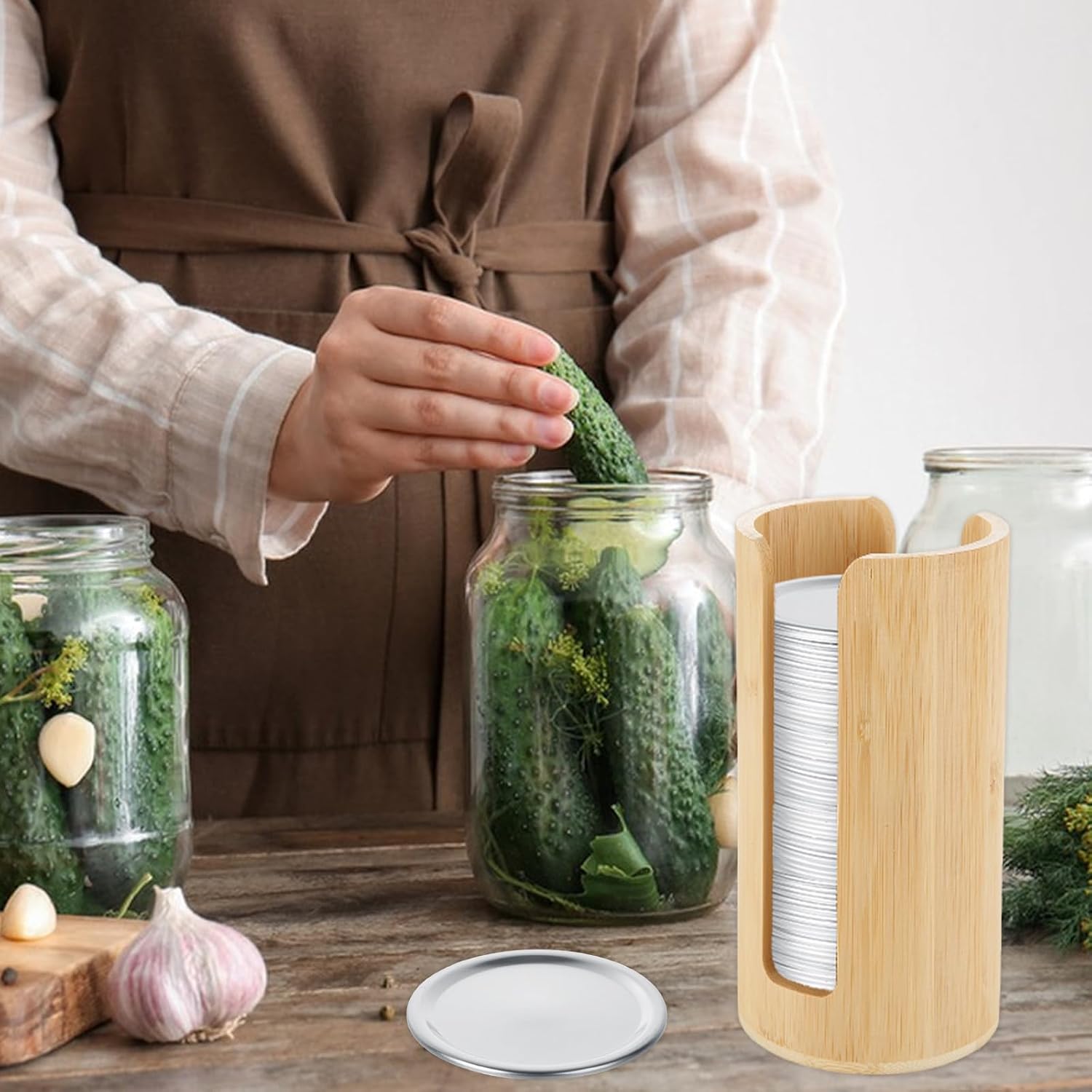 ASelected Mason Jar Lid Organizer, Natural Wood, 3 Pack | 3.1" Inner Diameter, 7.1" Height, Kitchen Storage, Pantry and Cabinet Organization
