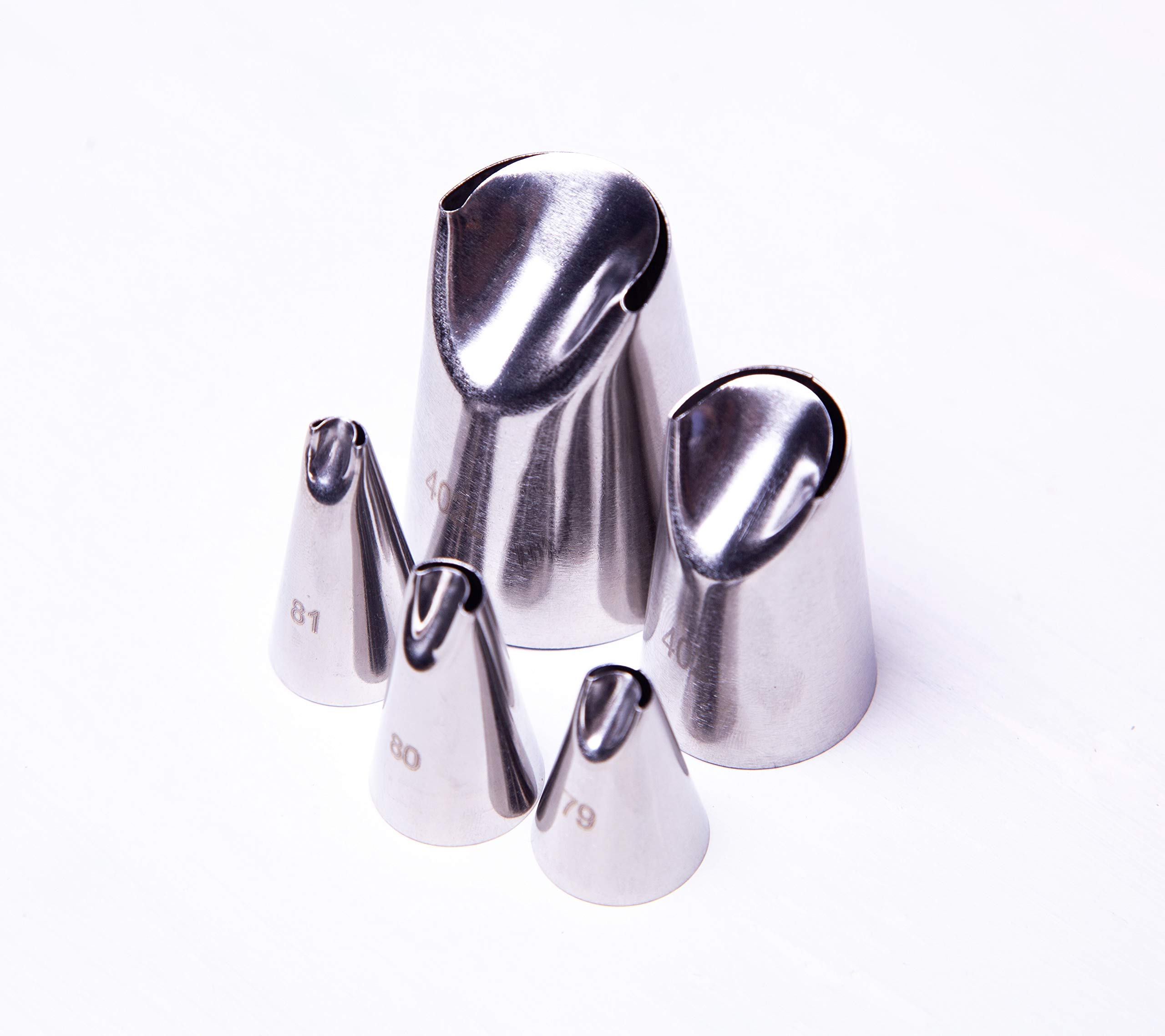 Astra Gourmet5 Pcs-Set Russian Icing Tips, Flower Piping Nozzle Tips, Petal Tulip Russian Nozzle Stainless Steel (No.79,80,81,402,402L)