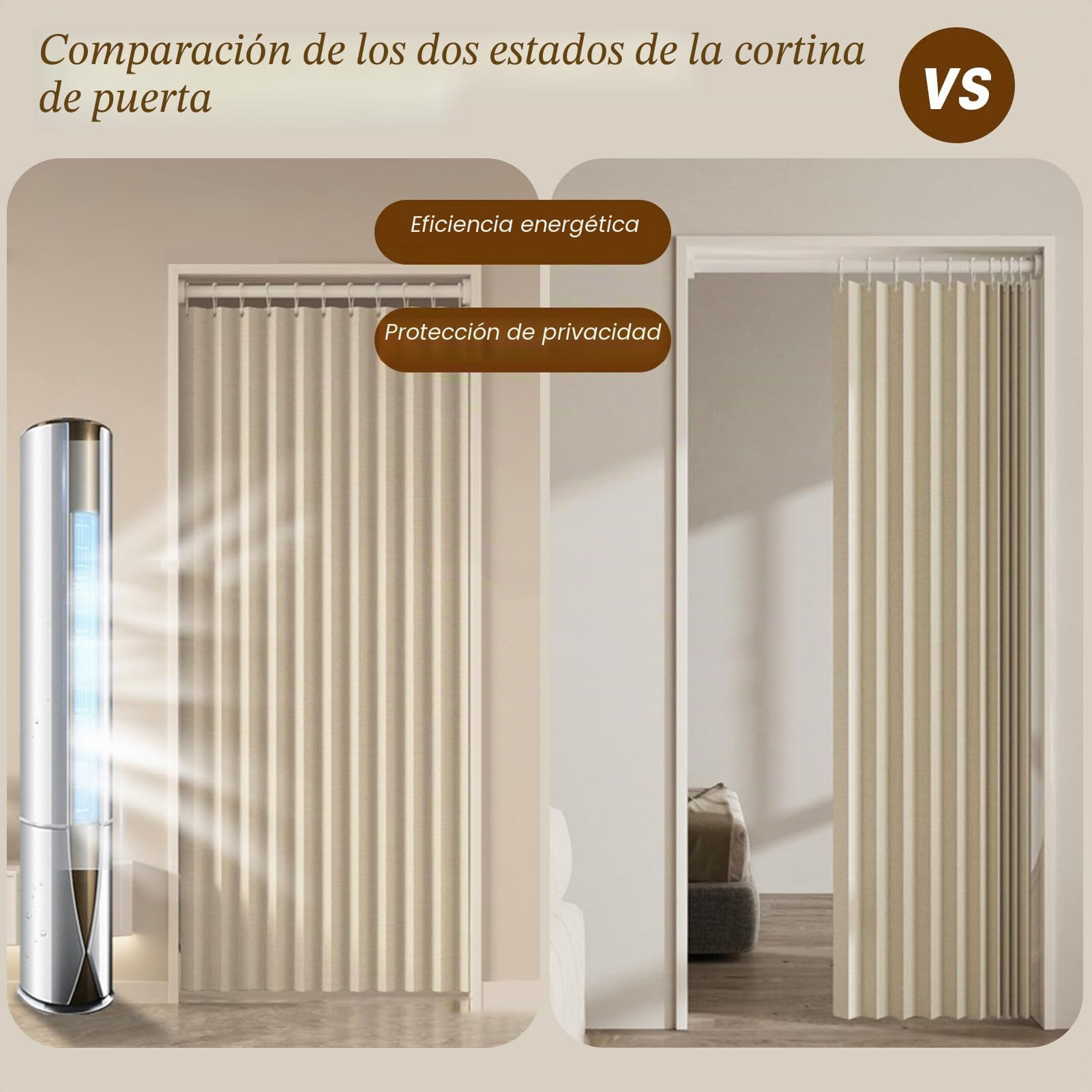 Cortinas Aislante Termica Interior, Cortina Divisor de Ambientes, Cortina Cocina Plisada Plegable Invisible con Ganchos, Estampado de Flores, 1 Panel, 280g/m², Beige, 100x200cm