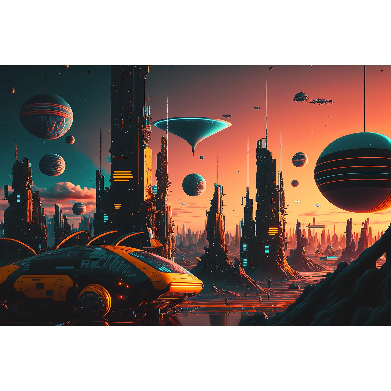 Riivvdise Aquarium Background Night City Cyber Punk Landscape Terrarium Background Beyond Generation and Futuristic of Sci-Fi Capital City Fish Tank