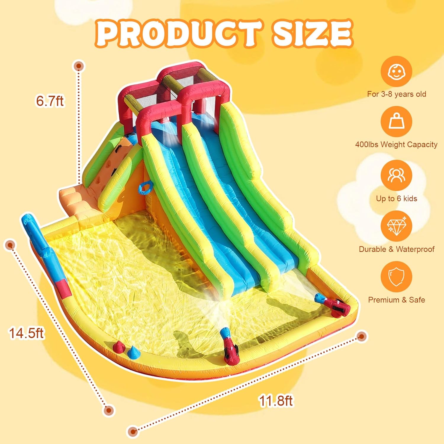 14.5FT Commercial Inflatable Water Slide for Kids and Adults – Heavy Duty Full PVC Inflatable Water Slide with 480W Blower for Backyard, Outdoor Slide Park, and Pool Party