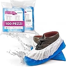 ARNOMED Copriscarpe monouso in CPE + PP, calzari monouso usa e getta PP bianchi con suola CPE blu, 100 pezzi, copri scarpe da casa usa e getta taglia unica: 17x40cm, sovrascarpe monouso per cantiere