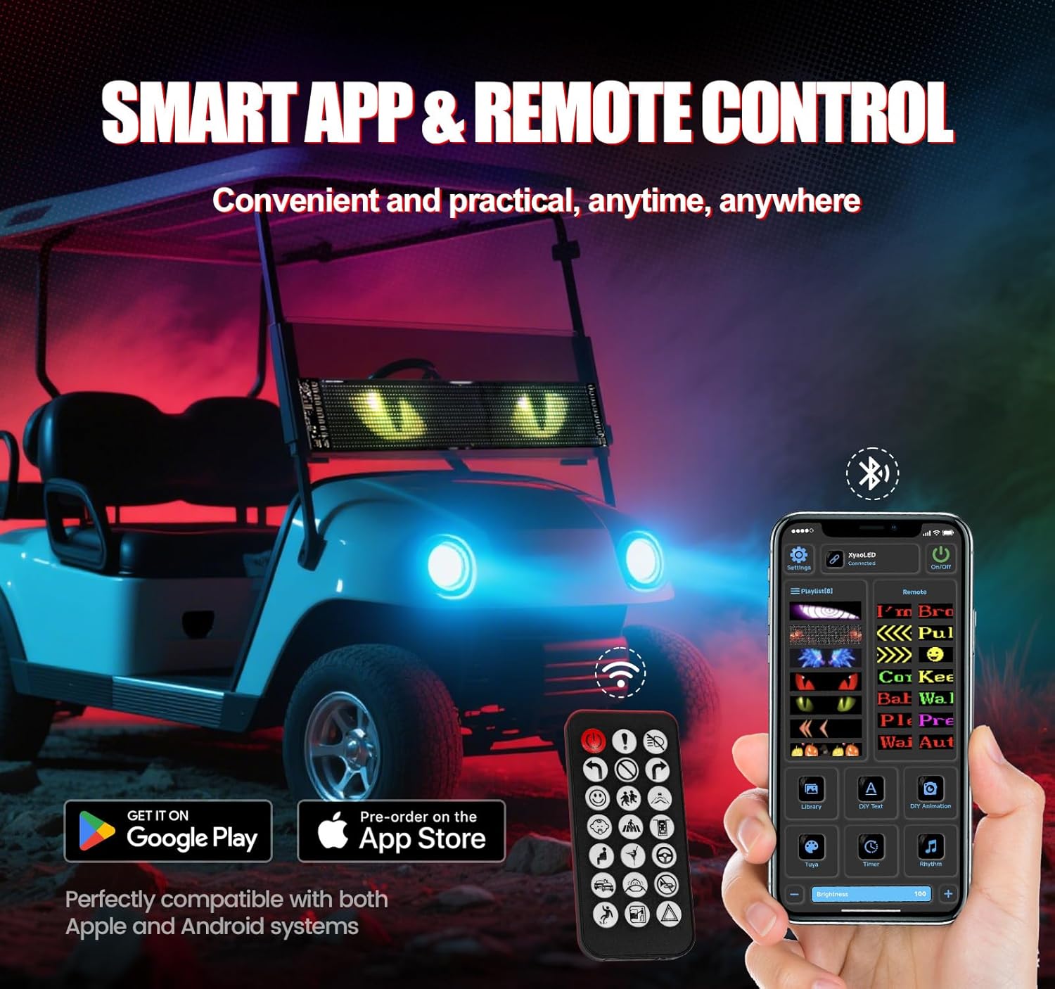 Golf Cart Devil Eyes Light Sign, 23.6"x4.7" Programmable Flexible Screen for Windshield, DIY Animated LED Sign with APP/Remote Control, for Golf Cart Decorations Halloween Festivals Trucks SUVs