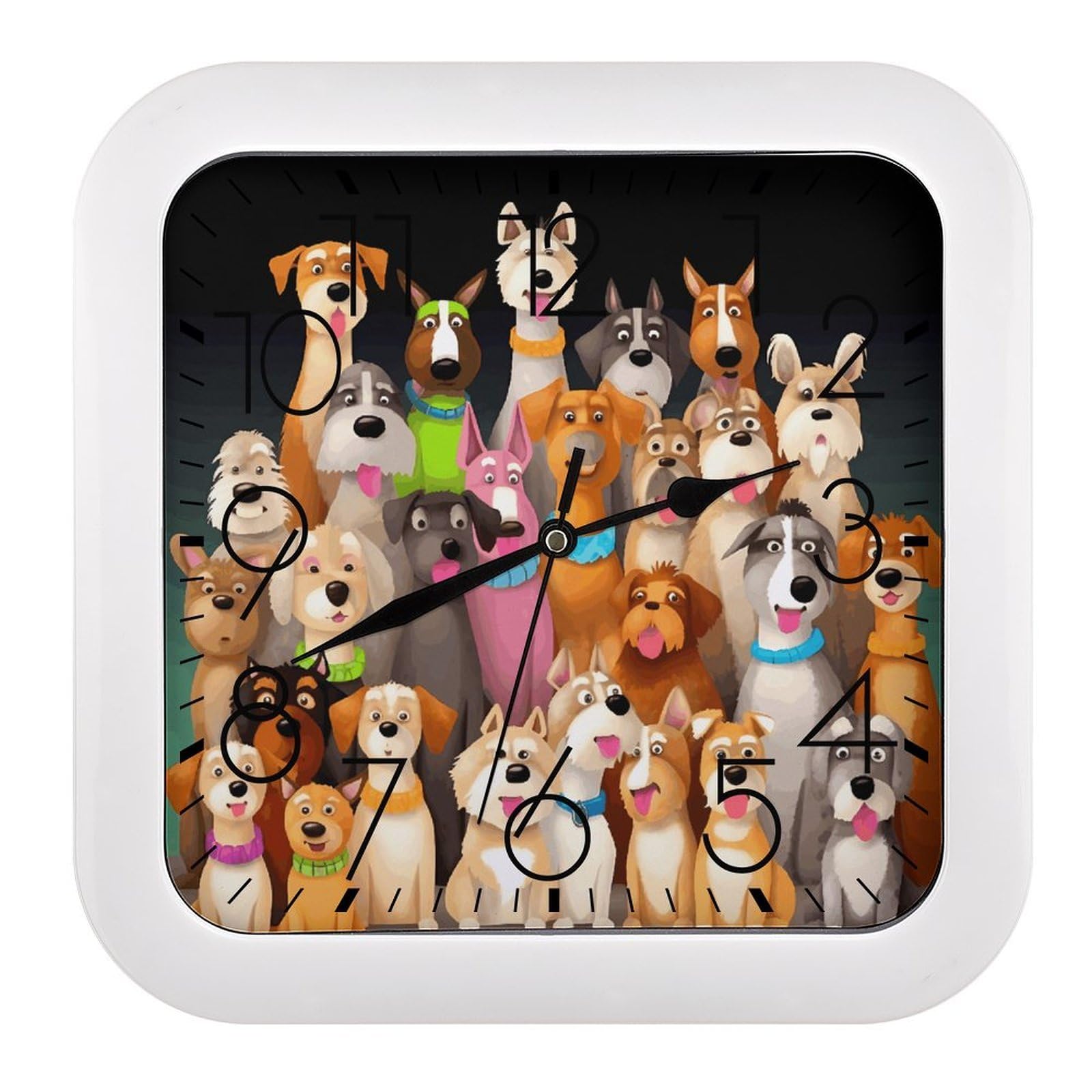 LZQPOEAS Dogs Wall Clock Fashionable Versatile Silent Wall Clock Simple Elegant Non Ticking Analog Clocks Easy to Install Square Modern Clocks for Home Decoration