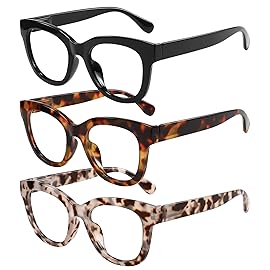 KSSESSE Reading Glasses for Women Men Square Oval Readers with Spring Hinge Thick Frame Style (Black/Demi White/Demi Brown-Clear Lens, 1.50, x)