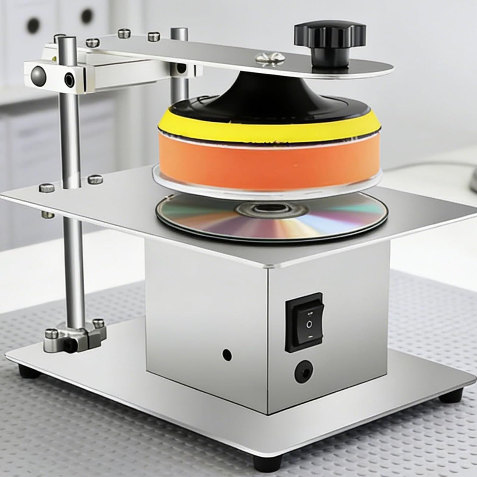 Máquina pulidora de disco de 200 W, herramienta de reparación de arañazos para CD y DVD, con ajuste de 7 velocidades, chasis de acero inoxidable de 1000-6000 RPM hacia adelante y hacia atrás para