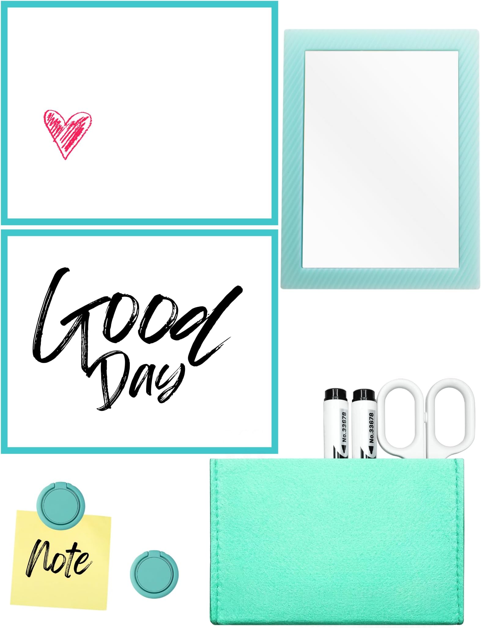 Mymazn Magnetic Locker Mirror for School Locker, 5pcs Locker Accessories Kit with Magnetic Mirror, Dry Erase Board, Pen Holder, Locker Magnets for Refrigerator, Office Cabinet (Blue)
